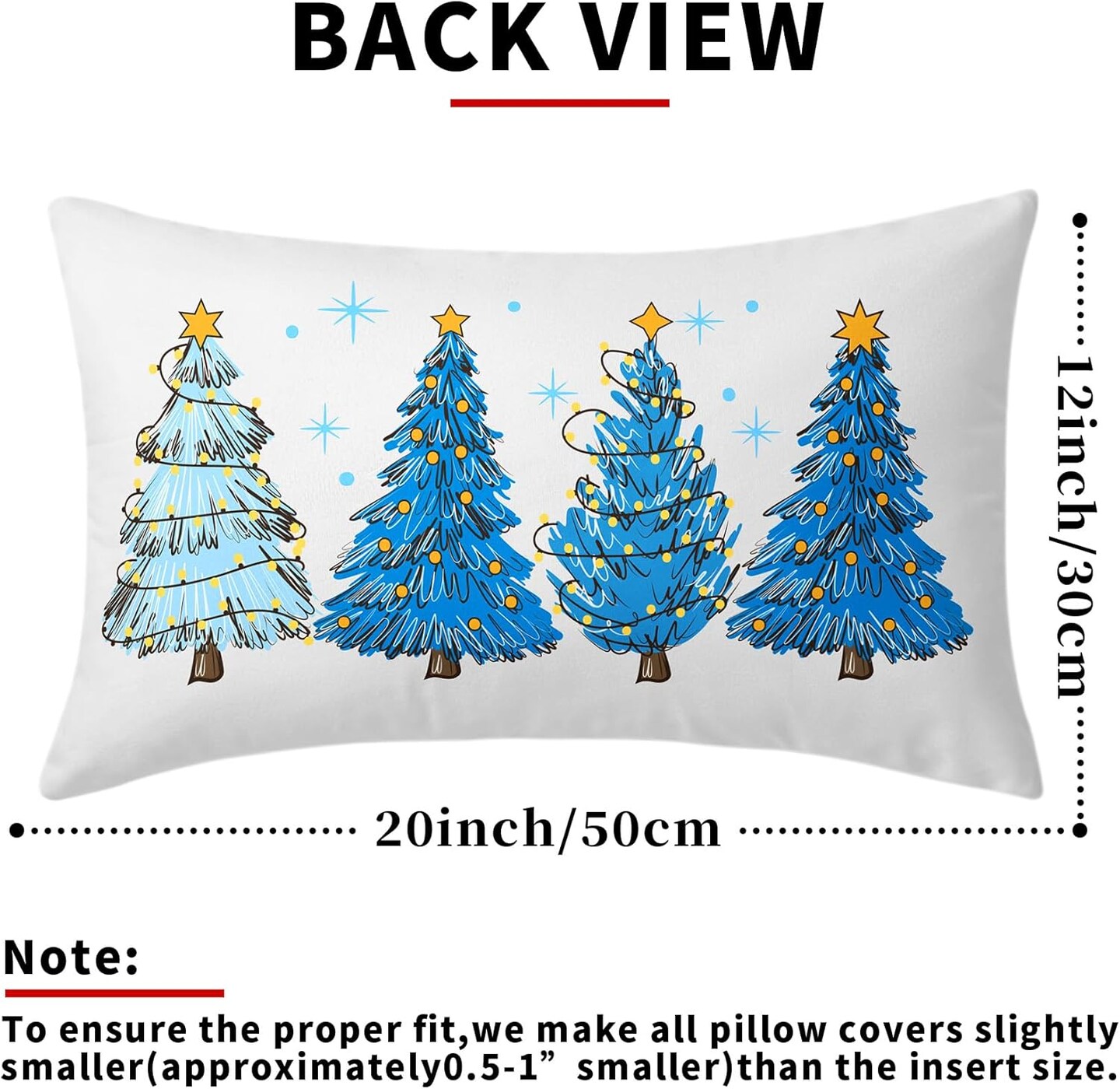 Blue Christmas Tree Lumbar Throw Pillow Covers 12X20 In Set of 2 Xmas Tree Lights Stars Decorative Rectangle Pillow Cases Winter Holiday Pillow Cover Farmhouse Home Decor For Living Room Sofa Couch