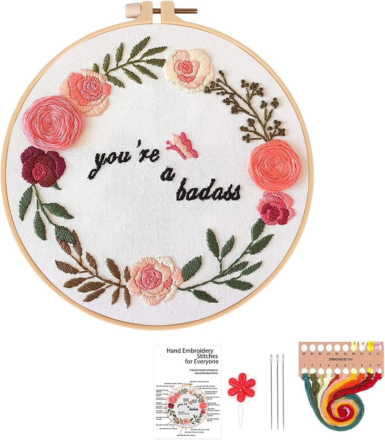 Funny Embroidery Kit for Adults, Stamped Cross Stitch Kits Needlepoint Kit for Beginners with Stitches Video Tutorials Hoops Threads Tools