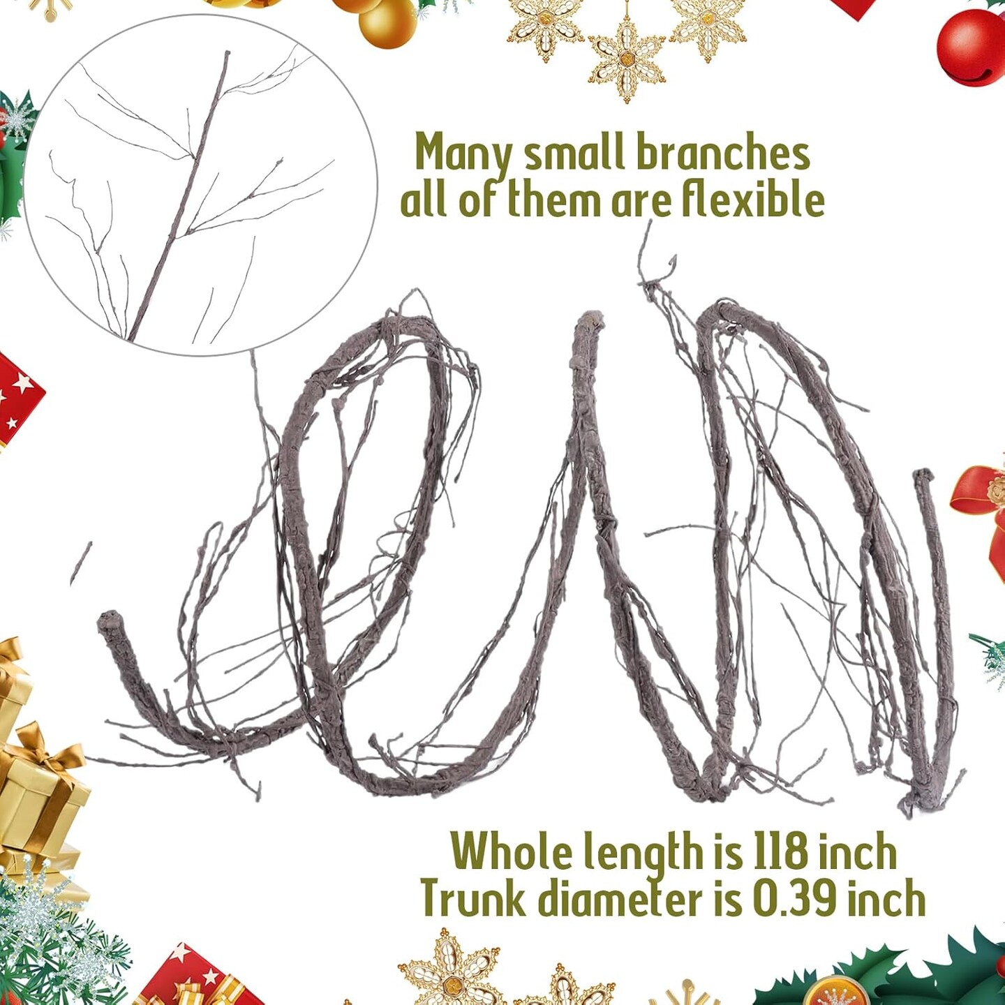 118&#x22;/300cm Small Wall Hanging Artificial Cherry Blossom Tree Branches Fake Cane Vines Reptile Plants Grapevine Garland Liana Twigs Wreath for Garden Outdoor Wedding X&#x27;Mas Ceiling Decoration