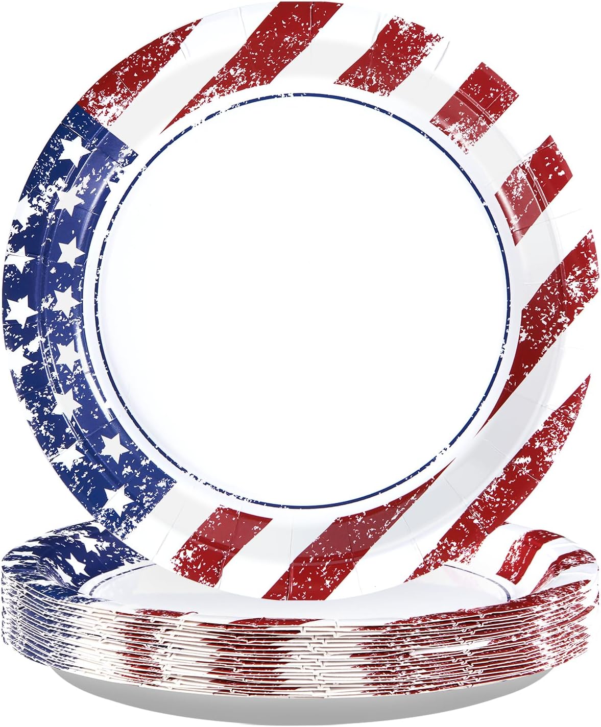 50Pcs Patriotic Paper Plates 10" 4th of July American Flag Party Plates Disposable Independence Day Tableware for 4th of July Independence Day Veterans Welcome Home Party