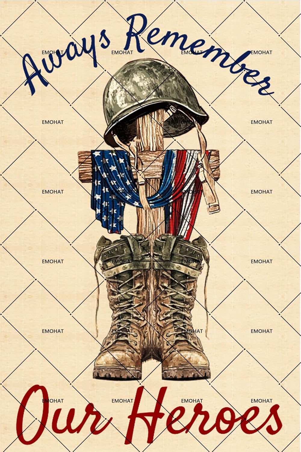 Memorial Days Always Remember Our Heroes, Veteran Poster Decor Metal Tin Sign, Patriotic Home Yard Outdoor Holiday Wall Decor 12x8 Inch