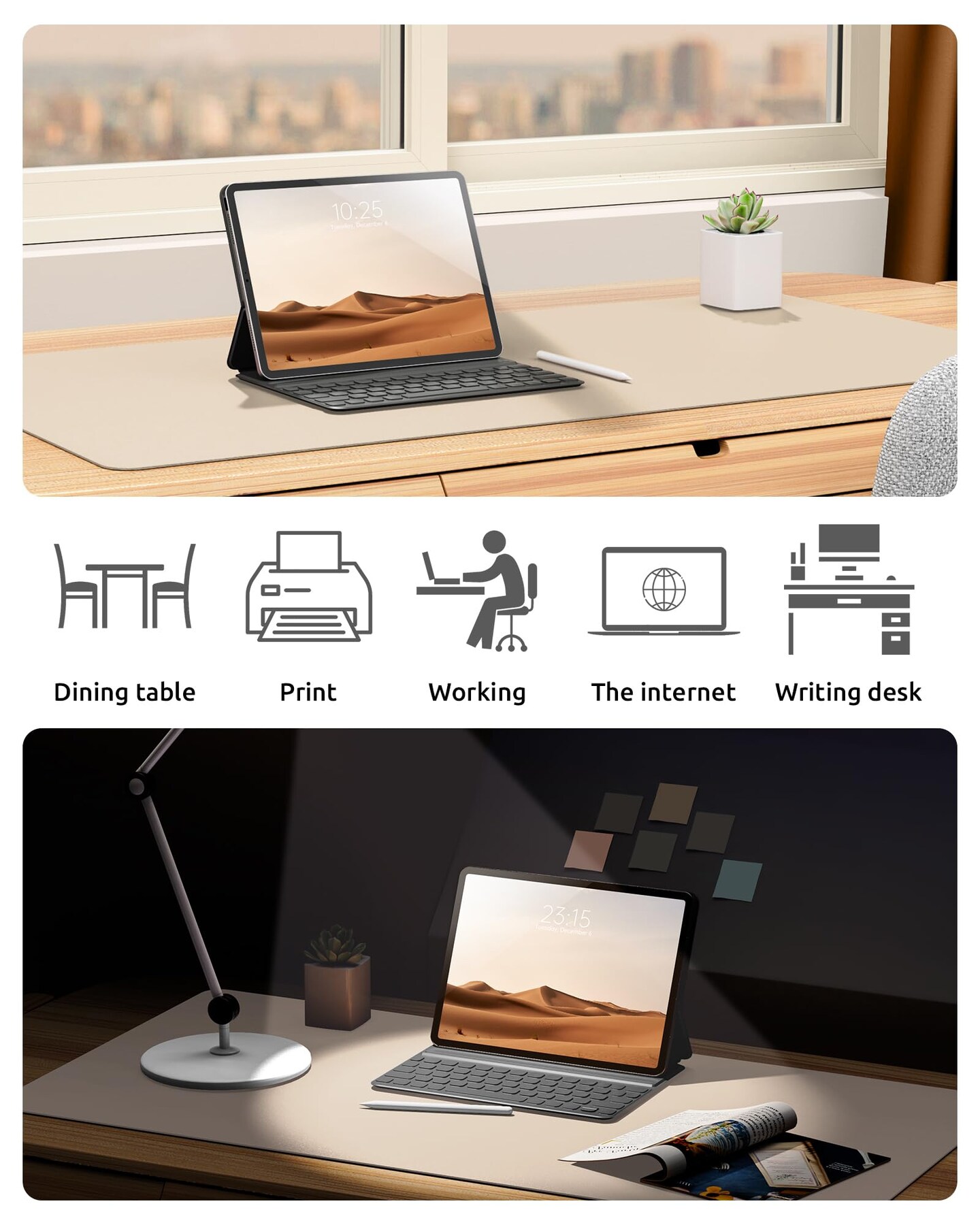 Leather Desk Pad Protector, Office Desk Mat, Large Mouse Pad, Non-Slip PU Leather Desk Blotter, Waterproof Laptop Desk Writing Pad for Office and Home (23.6&#x22; x 13.8&#x22;, Eggshell)