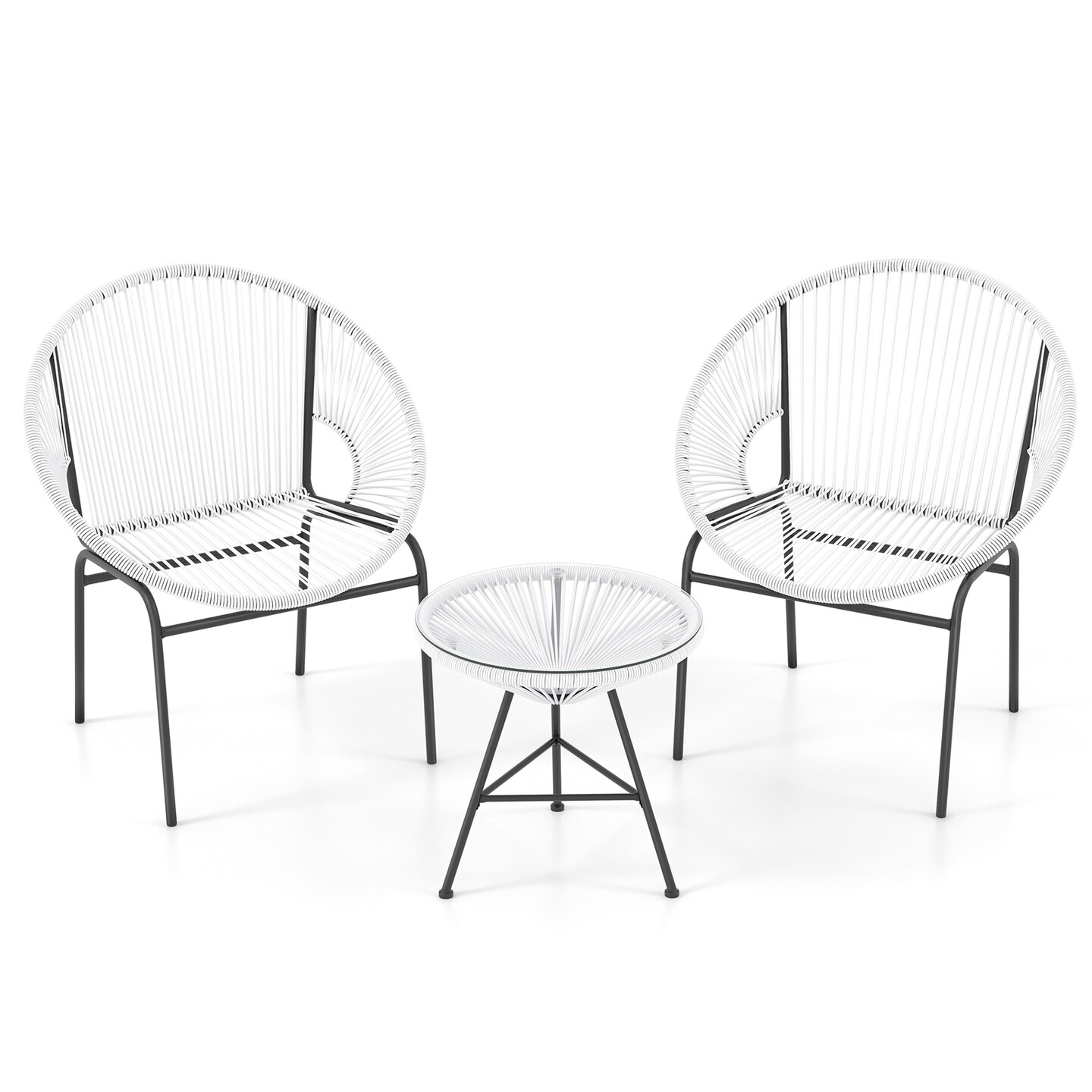 3-Piece White Acapulco Patio Set with 2 Chairs & Tempered Glass Table
