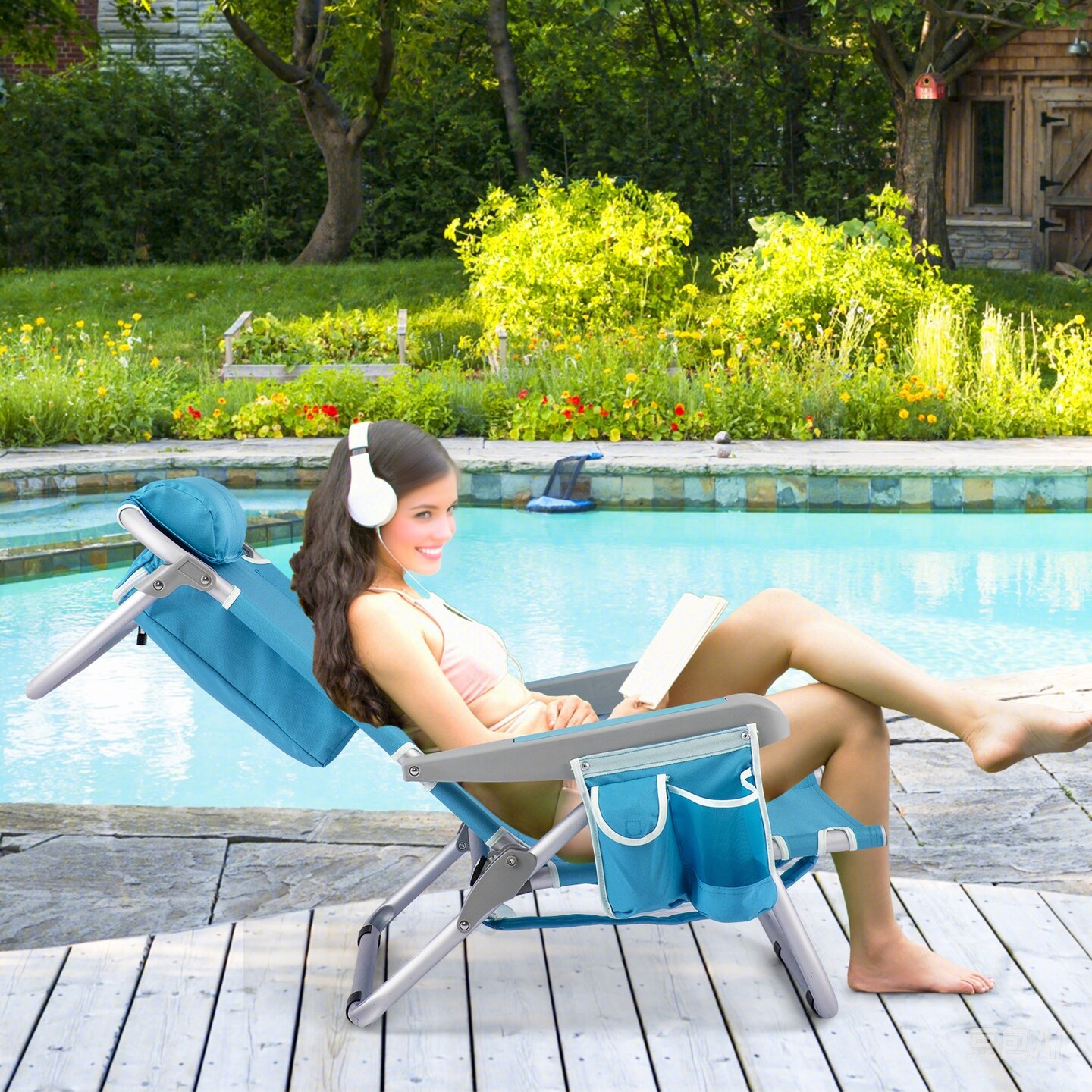 Adjustable Beach Chair with Cup Holder and Storage for Outdoor Relaxation