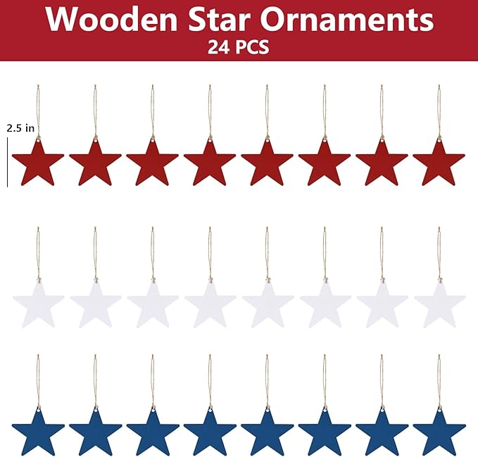 4th of July Decorations,Patriotic Wooden Star Hanging Ornament for Memorial Day Independence Day Home Party Decor