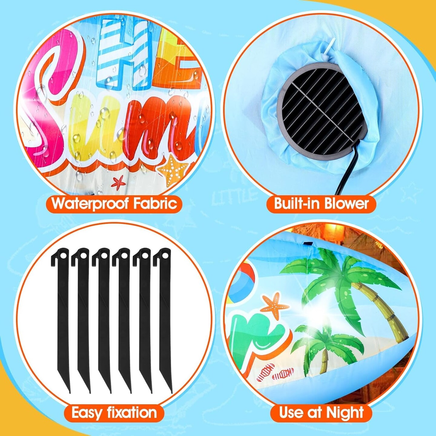 5 FT Hello Summer Surfboard Inflatable, Outdoor Blow Up Yard Decoration with Built-in 3 LED Lights, Summer Luau Party Decorations for Pool Holiday Garden Lawn Patio Tropical Beach