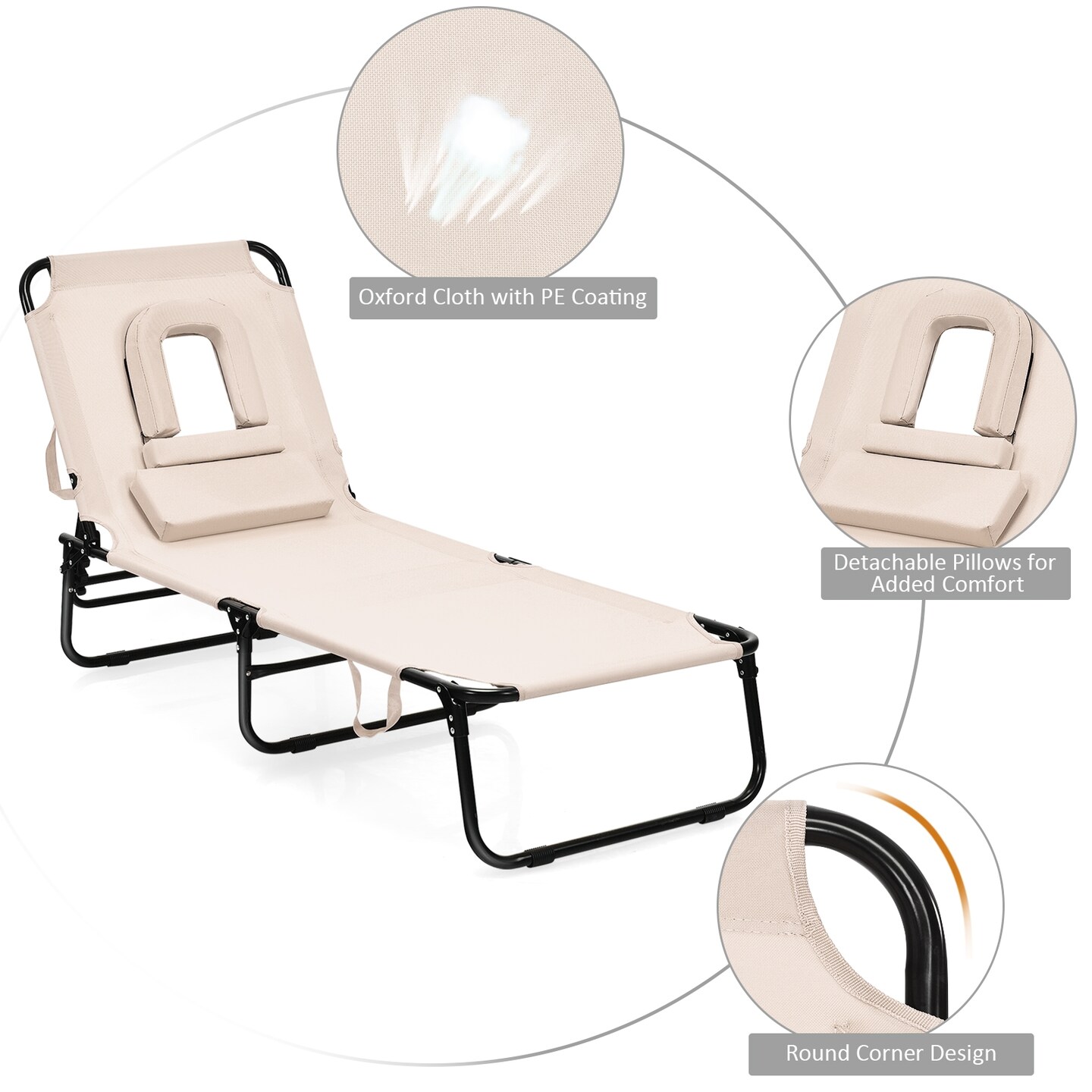 Adjustable Back Folding Beach Lounge Chair for Patio Pool or Garden