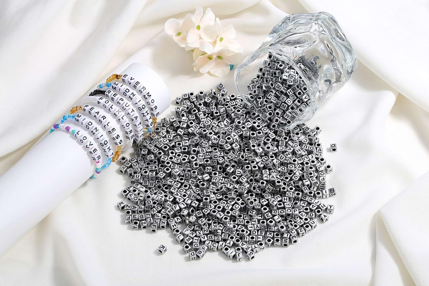 1500 PCS Silver Cube Letter Beads &#x2013; 6&#xD7;6mm Black Alphabet Beads for Bracelets, Necklaces &#x26; DIY Jewelry
