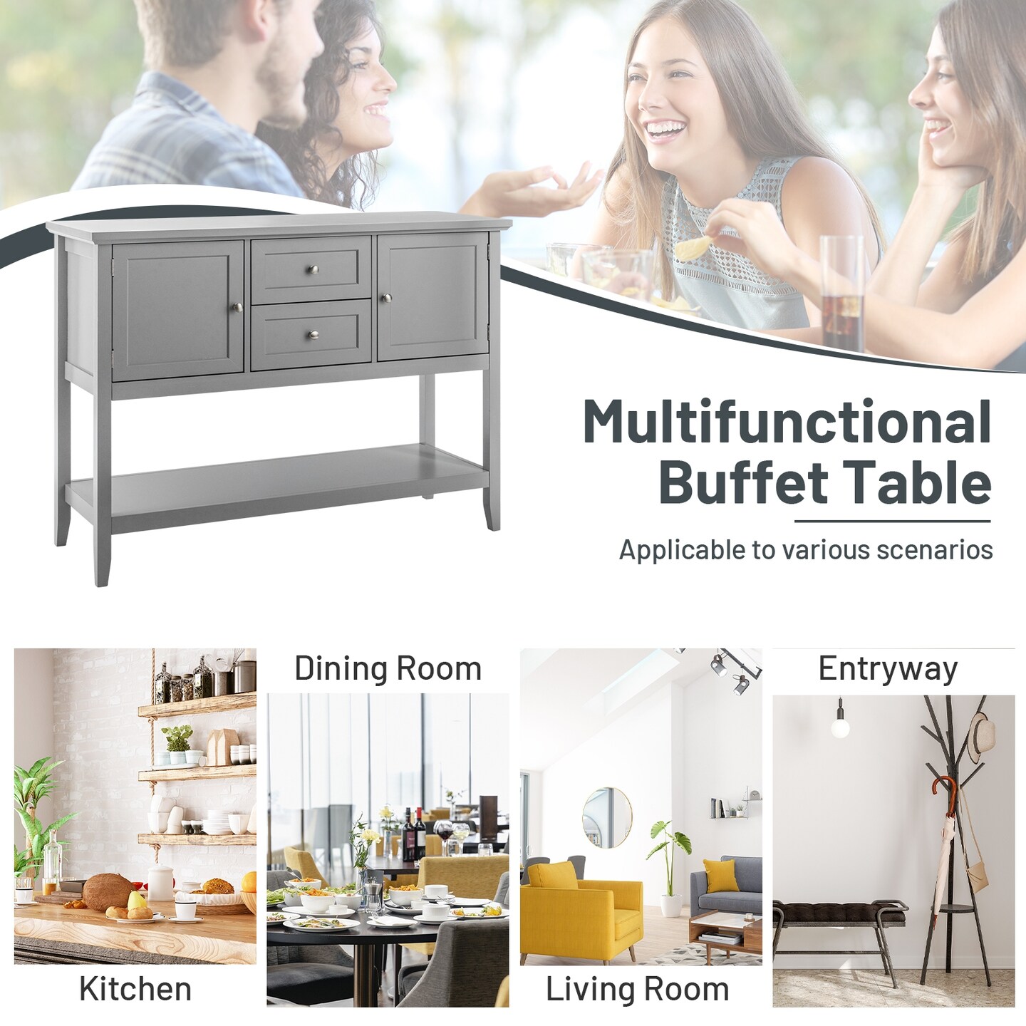 Storage Console Table with Drawers for Entryway or Living Room