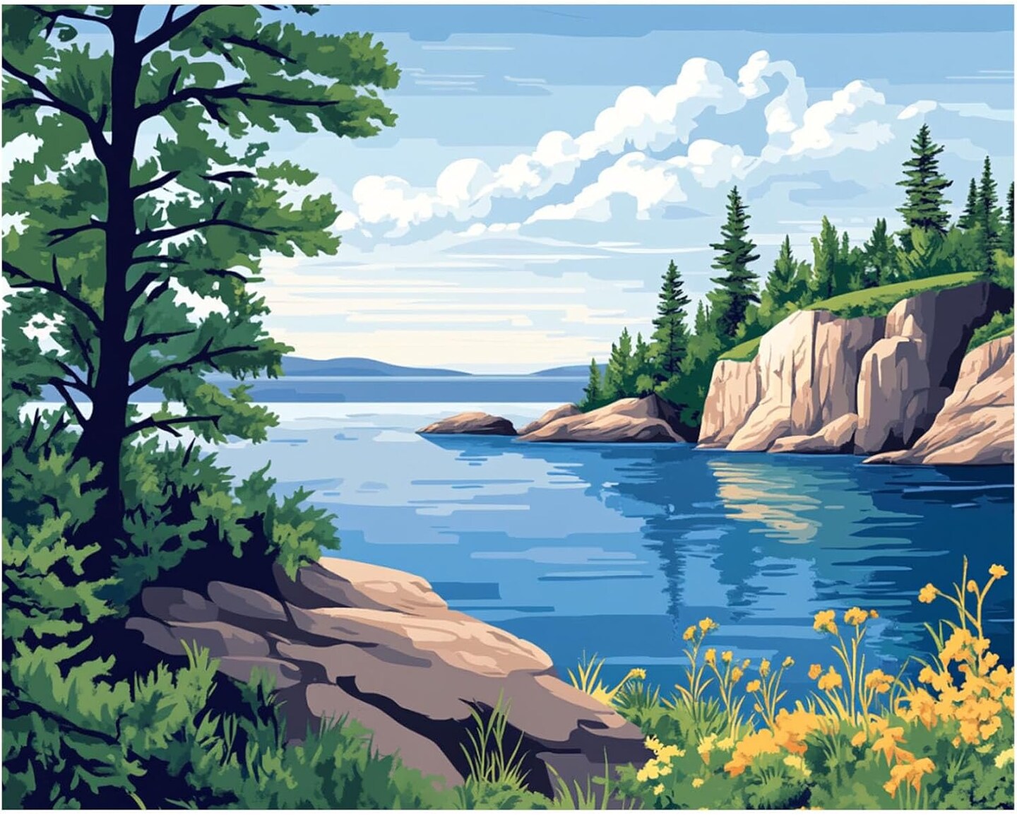Superior Lake Paint by Numbers Kit for Adults – Minnesota & Michigan Mountains and Lakes DIY Oil Painting on 16×20" Canvas, Unframed, Perfect for Home Decor