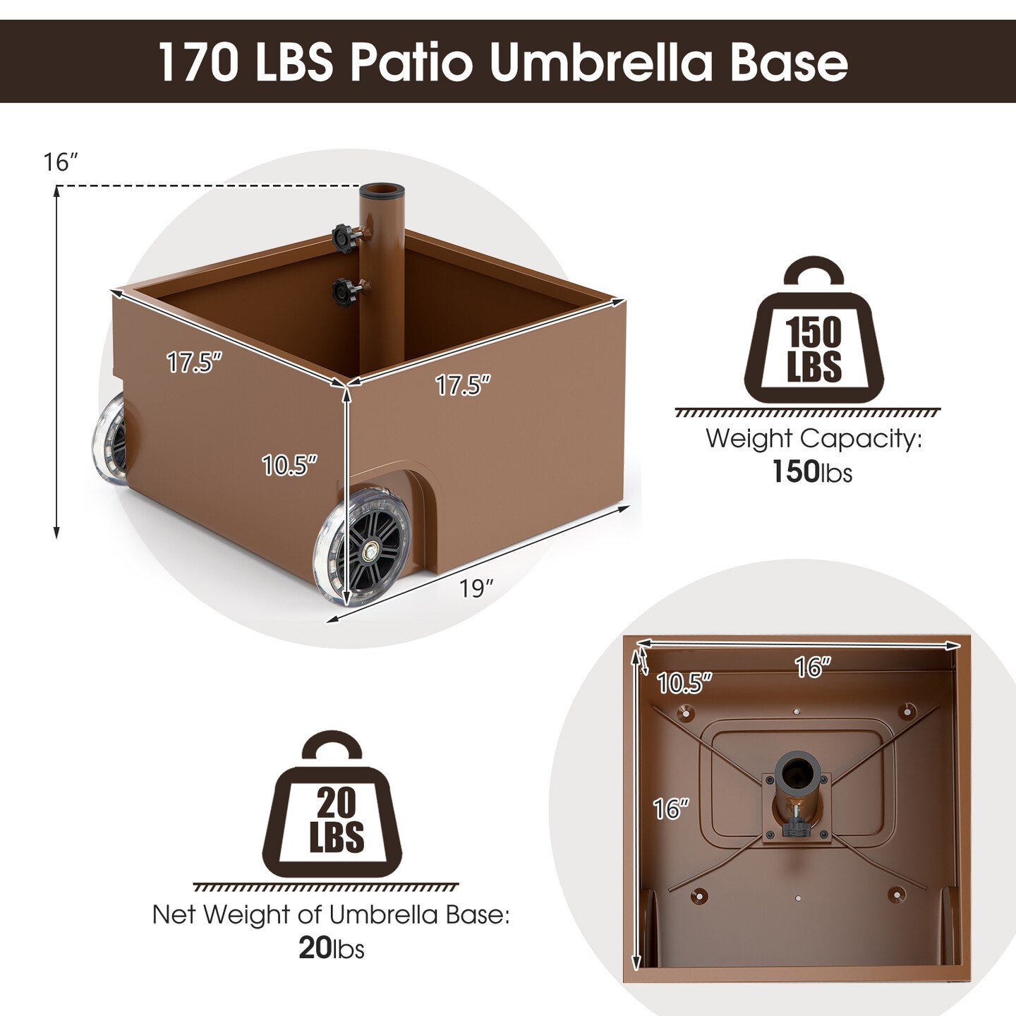 Outdoor Umbrella Stand with Planter Box and Wheels for Easy Move