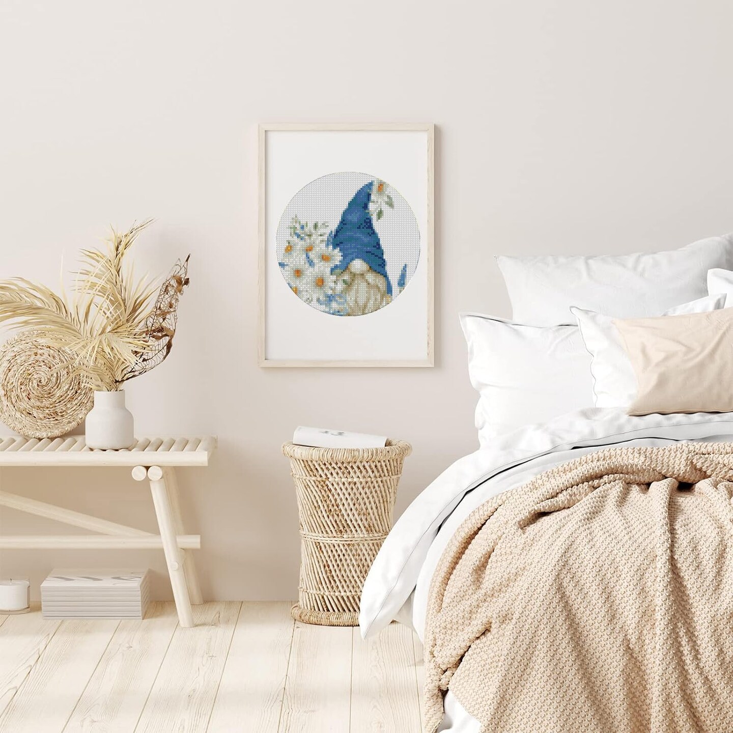 Cross Stitch Kits for Adults with Frame - Gnome Flower Embroidery Kits for Beginners Adults