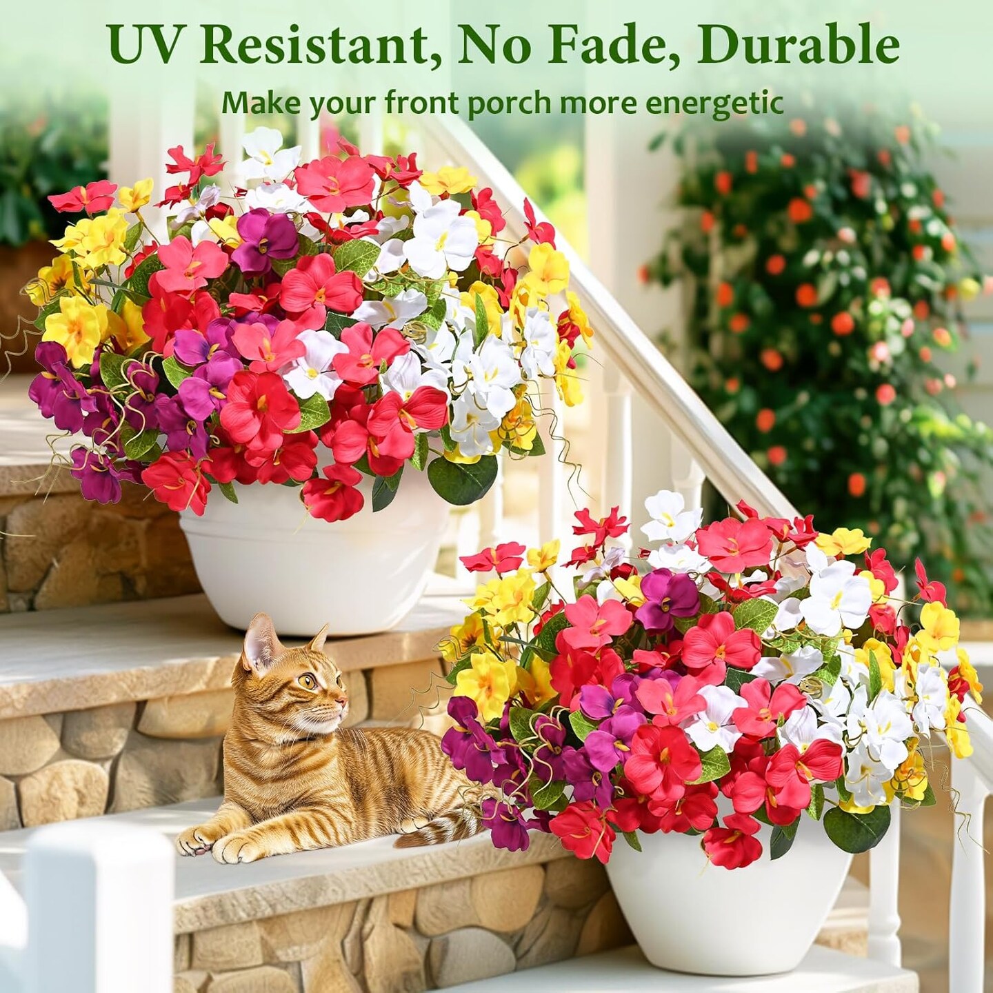 10 Bundles Look Real Artificial Flowers for Outdoors, UV Resistant Outdoor Artificial Flowers, Realistic Fake Outdoor Flowers Silk Faux Flowers for Outdoor Planters Porch Patio Yard Window Box