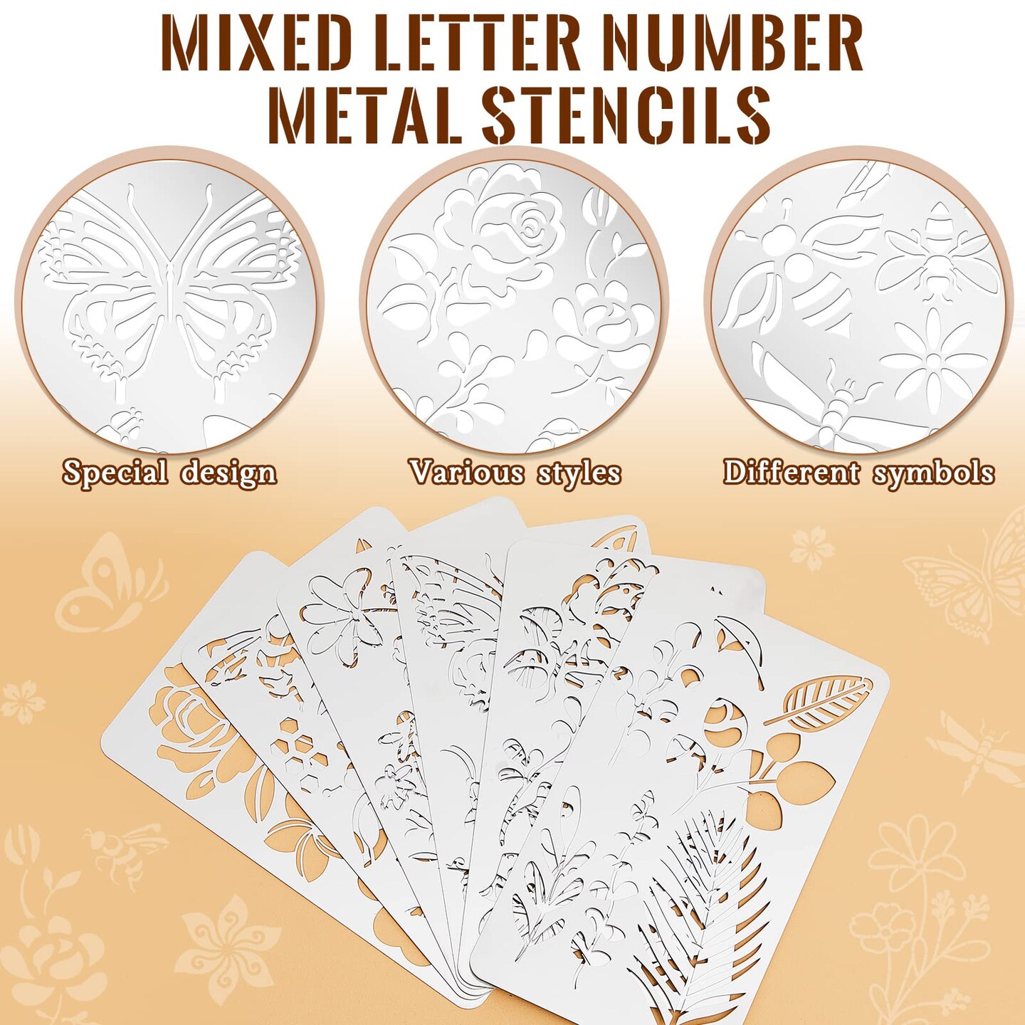 6 Pcs Mixed Metal Stencil Wood Stencil Templates Stencils for Journaling Burning Stencils for Wood Carving Drawing Engraving Scrapbooking Journal Craft DIY(Plant Style)