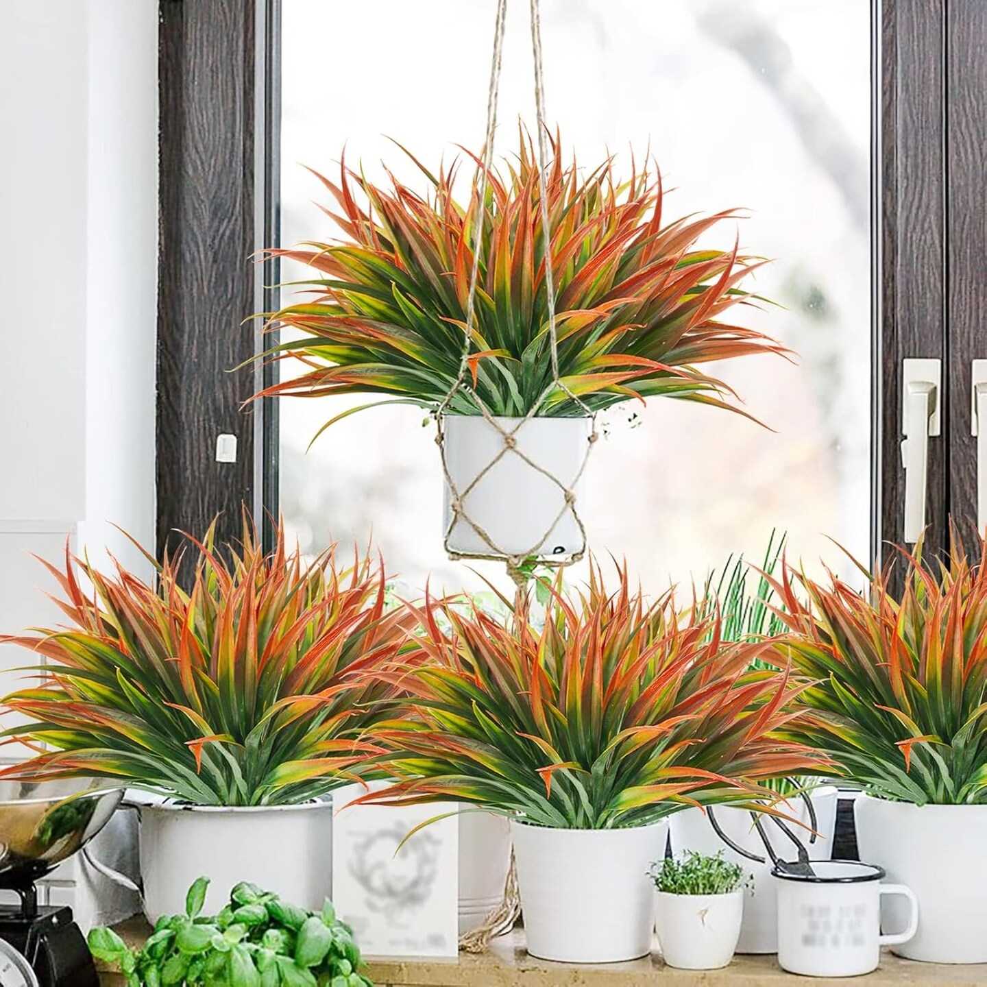24 PCS Outdoor Faux Grasses Plastic Plants Greenery UV Resistant