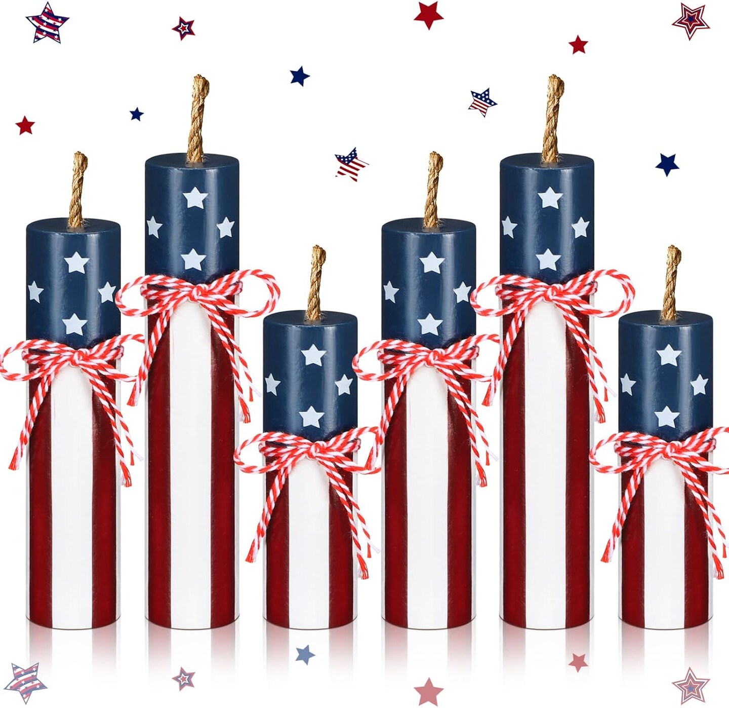 6 Pcs Patriotic Tiered Tray Decor 4th of July Wood Firework Decor Memorial Day Wood Signs July 4th Centerpieces 250th Anniversary Independence Day Red White Blue Table Tiered Tray