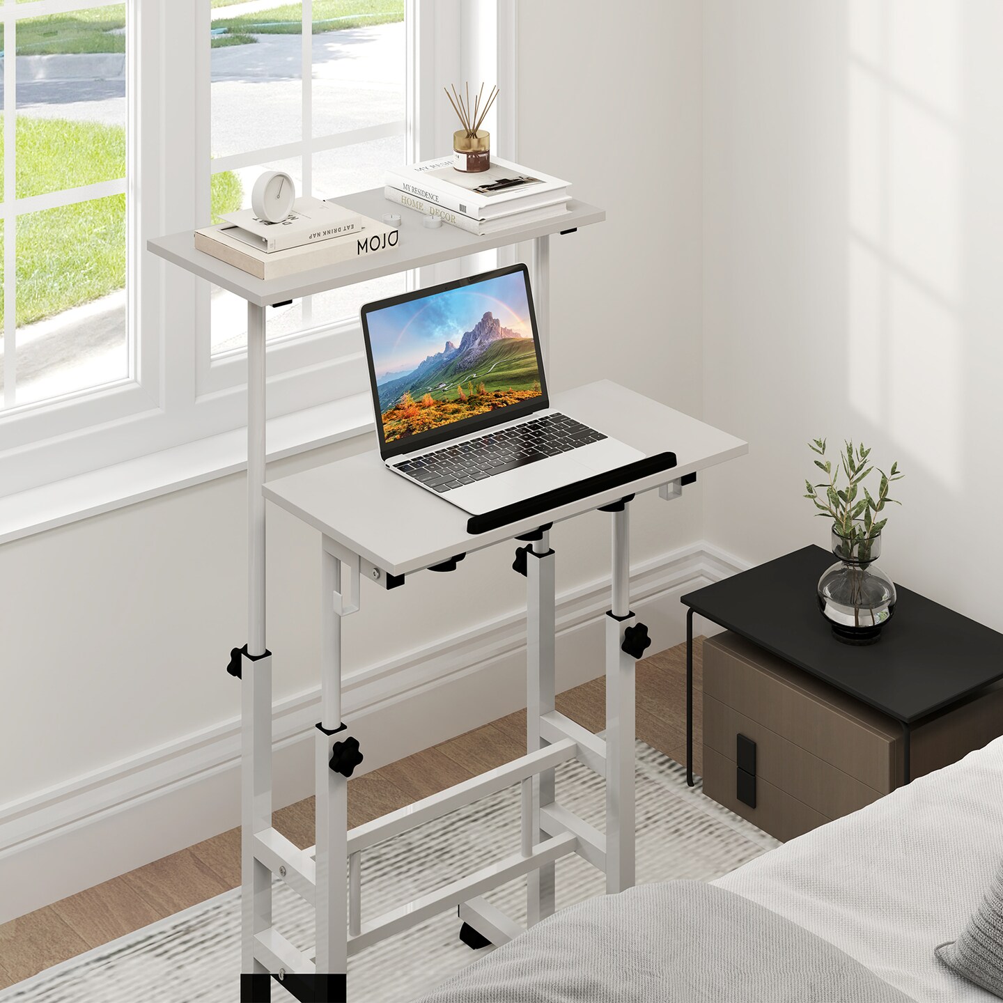 Rolling Mobile Desk Adjustable Height Table for Office and Home