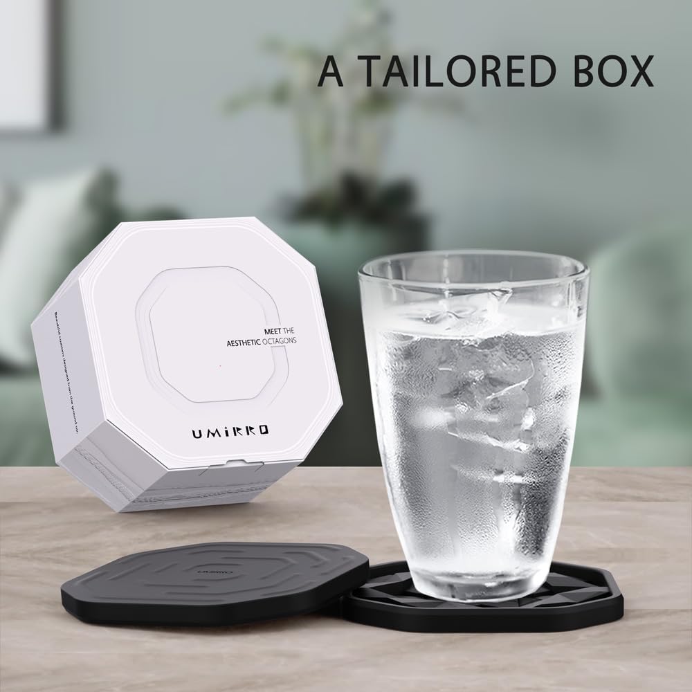 Silicone Cup Coasters for Drinks with Tailored Holder, Coffee Table Centerpiece, Modern Home Bar or Aesthetic Kitchen Essentials, House Decor Gifts, Set of 6, Posy Green