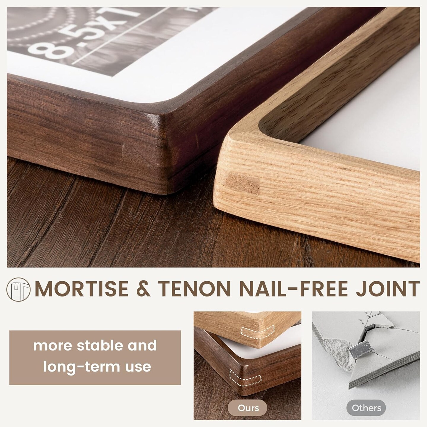 8.5 by 11 Picture Frame, USA-Sourced Walnut Wood Photo Frame with HD Tempered Glass, Handcrafted Rounded Corner 8.5 x 11 Wooden Frame Matted to 6x8 Photos, 8.5x11 frame, Tabletop or Wall Display