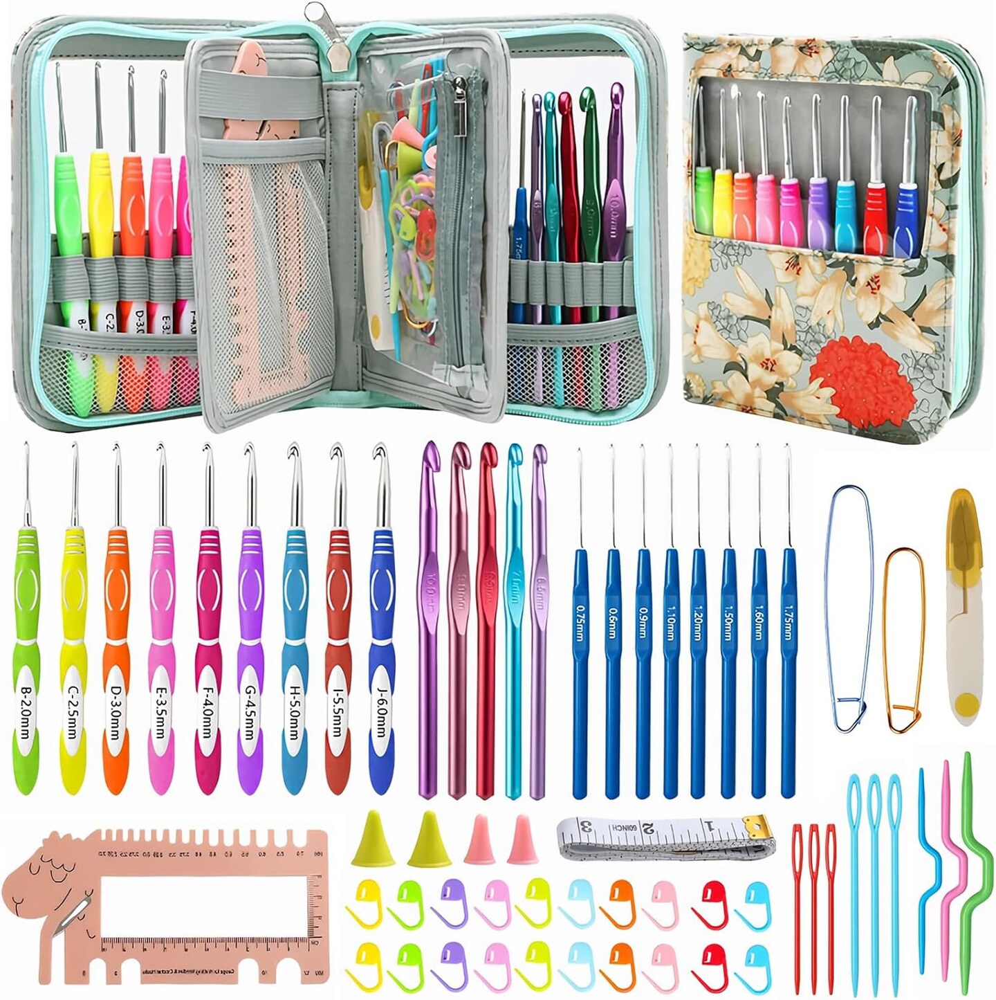 60-Piece Ergonomic Crochet Hooks Set with Travel Case - Aluminum Crochet Needles Kit for Beginners & Experts
