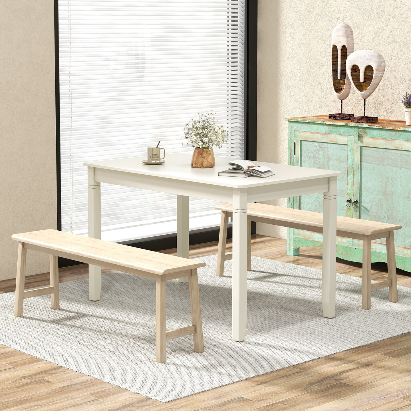 Stylish 4-Person Dining Table with Solid Rubber Wood Legs and Scratch-Resistant Surface for Kitchen or Office