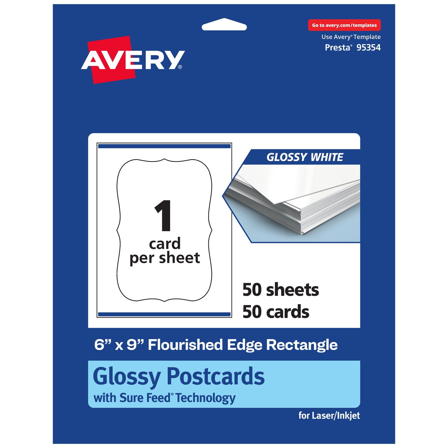 Avery Glossy White Postcards, 6&#x22; x 9&#x22; Rectangle Flourished Edge