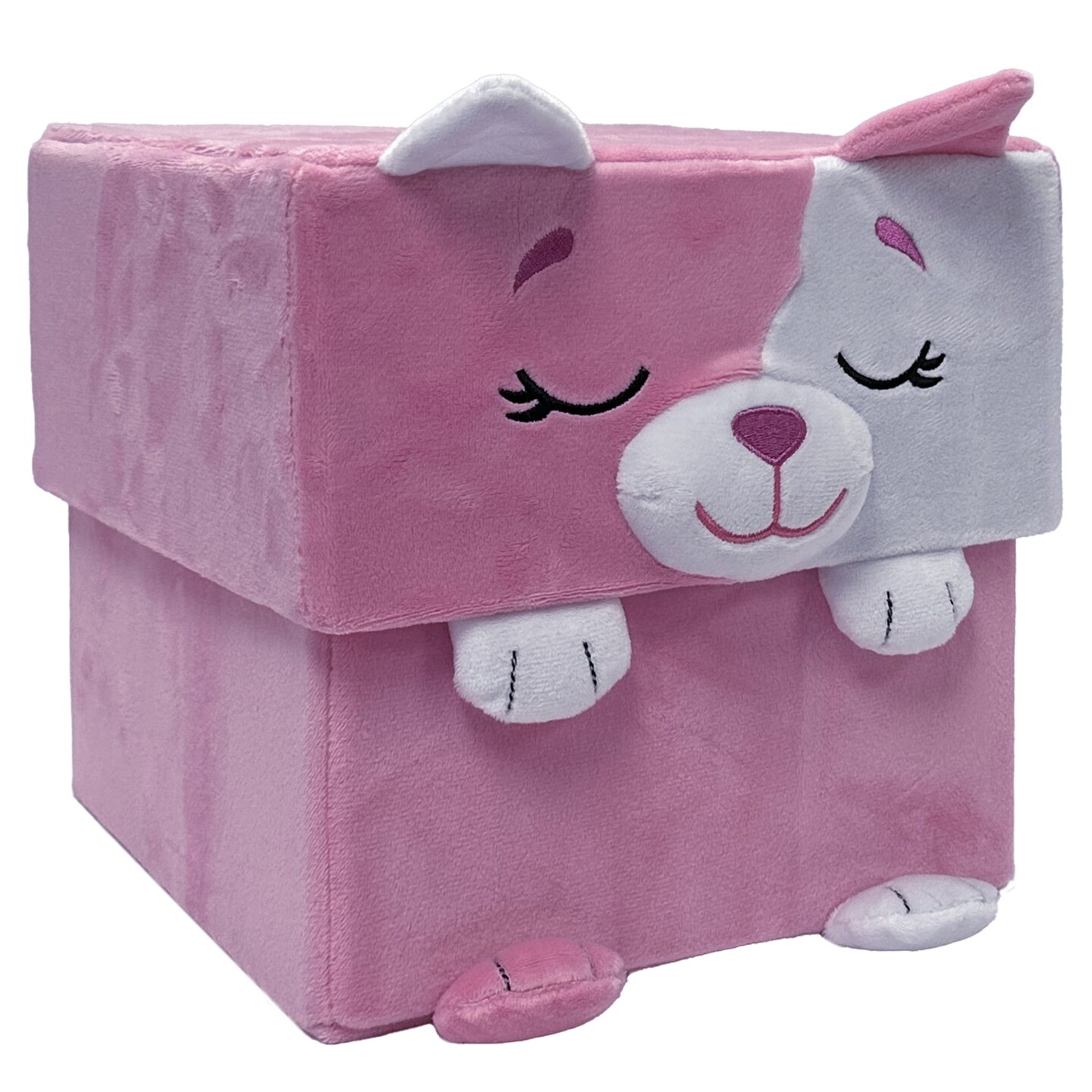 Happy Nappers: Adorable Storables - Cat - Pink &#x26; White - 8&#x201D; Character Box &#x26; Surprise 8&#x201D; Plush Toy w/ Weighted Paws, Square Storage Bin, Kids Ages 1+