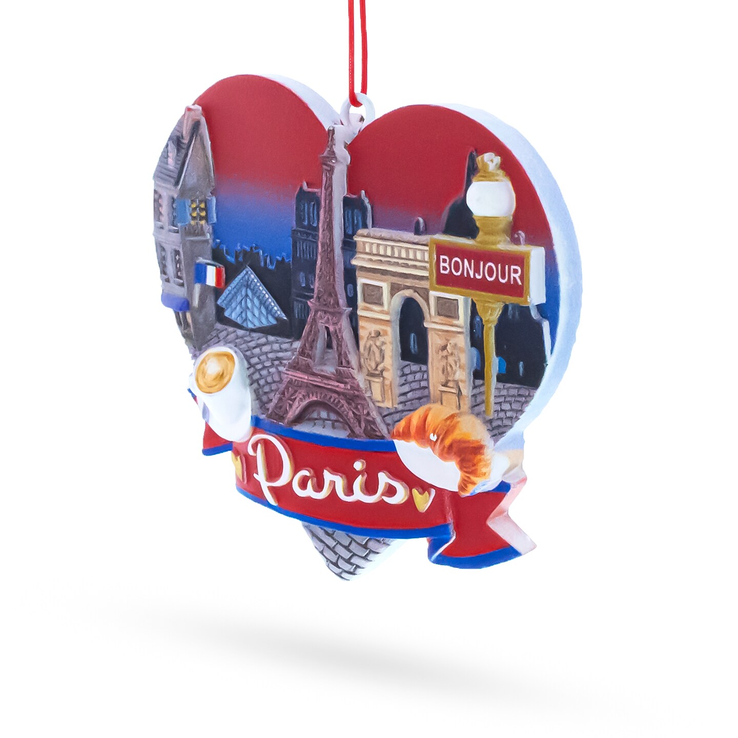Paris Heart with Eiffel Tower and Bonjour Caf&#xE9; Resin Christmas Ornament
