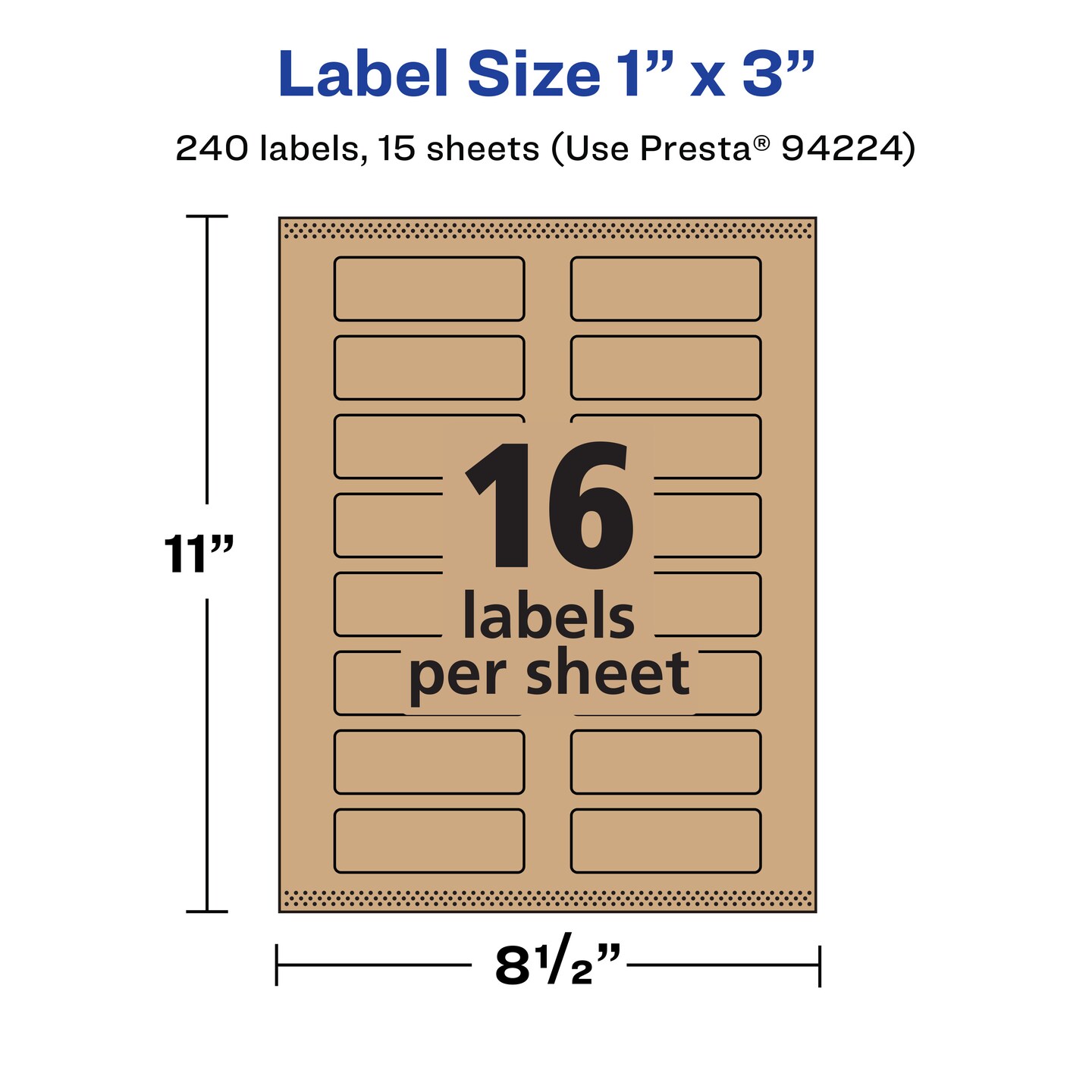 Avery Kraft Brown Rectangle Labels with Sure Feed, 1&#x22; x 3&#x22;