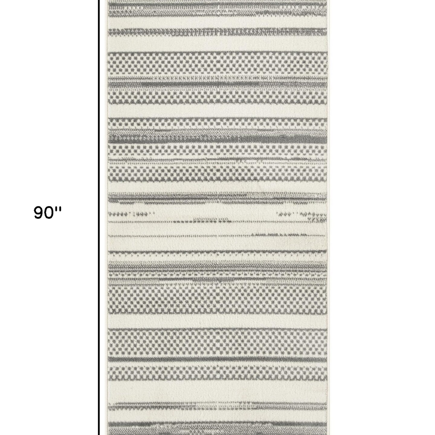 Edge Collections - 8&#x27; - Gray - Distressed Striped Runner Rug for Cozy Spaces - 1 Piece