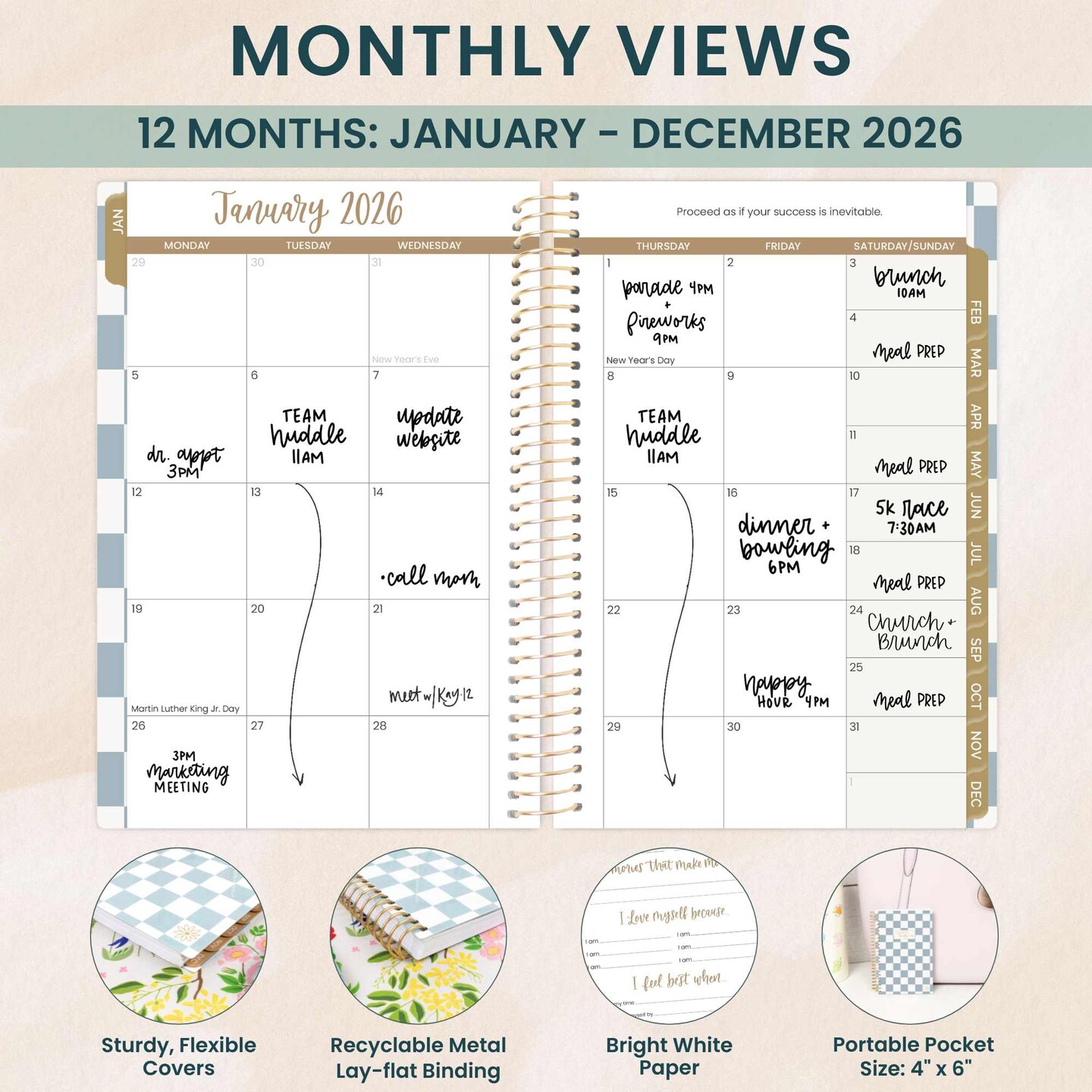 bloom daily planners 2026 Soft Cover Weekly & Monthly Planner, 4" x 6", Checkered