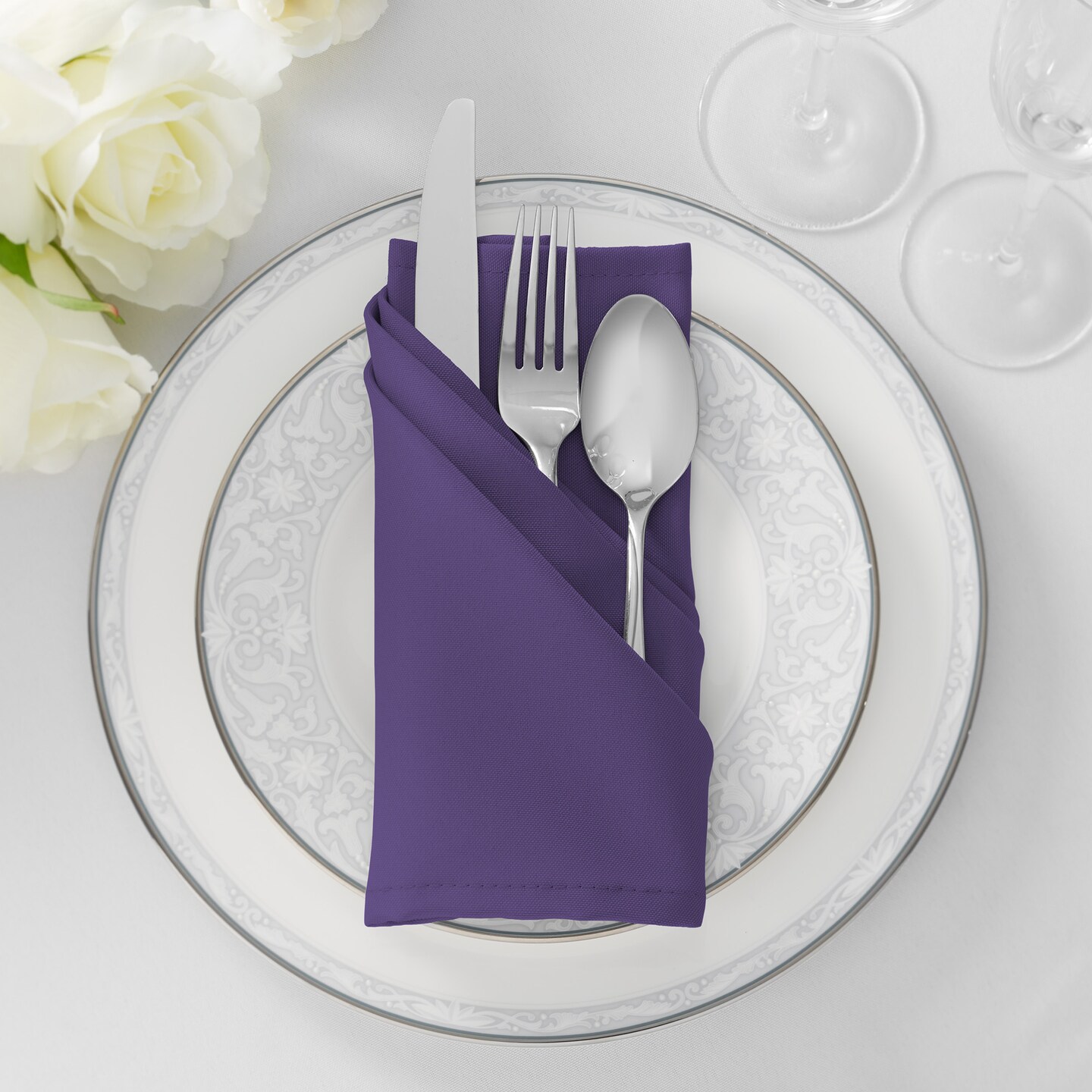 Lann's Linens Set of 12 Cloth Dinner Napkins, 20-inch Polyester Napkins, Washable and Reusable Fabric for Weddings, Hotels, Restaurants