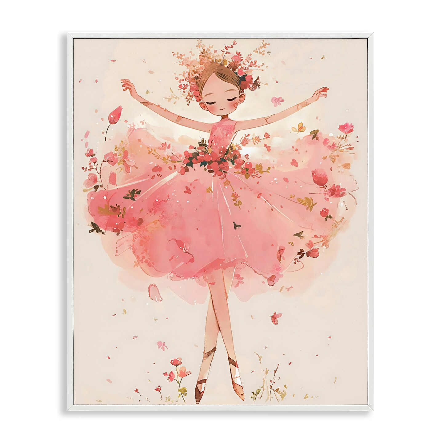 Stupell Industries Pink Floral Dress Ballerina Framed Giclee, design by Creative Studio, Color: White Framed, Size: 14 x 11