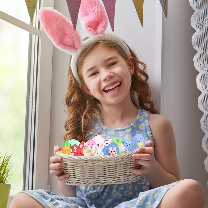 43PCS Easter Mochi Squishy Toys, Easter Basket Stuffers Egg Fillers Gifts Party Favors, Mini Cute Stress Relief Squishies Easter Toys Gift for Kids Adults