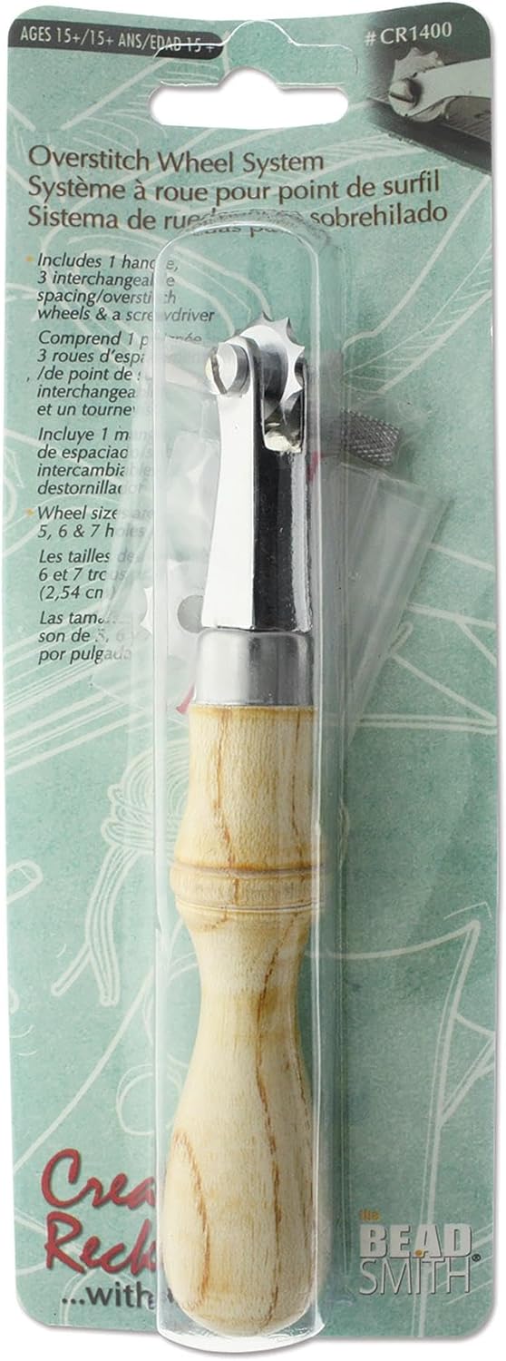 The Beadsmith Create Recklessly Overstitch Wheel System – Handle, Spacing Wheels & Screwdriver – Wheel Sizes are 5, 6 & 7 Holes Per Inch – Marks Leather, Fabric and Paper – Evenly Marks Spacing