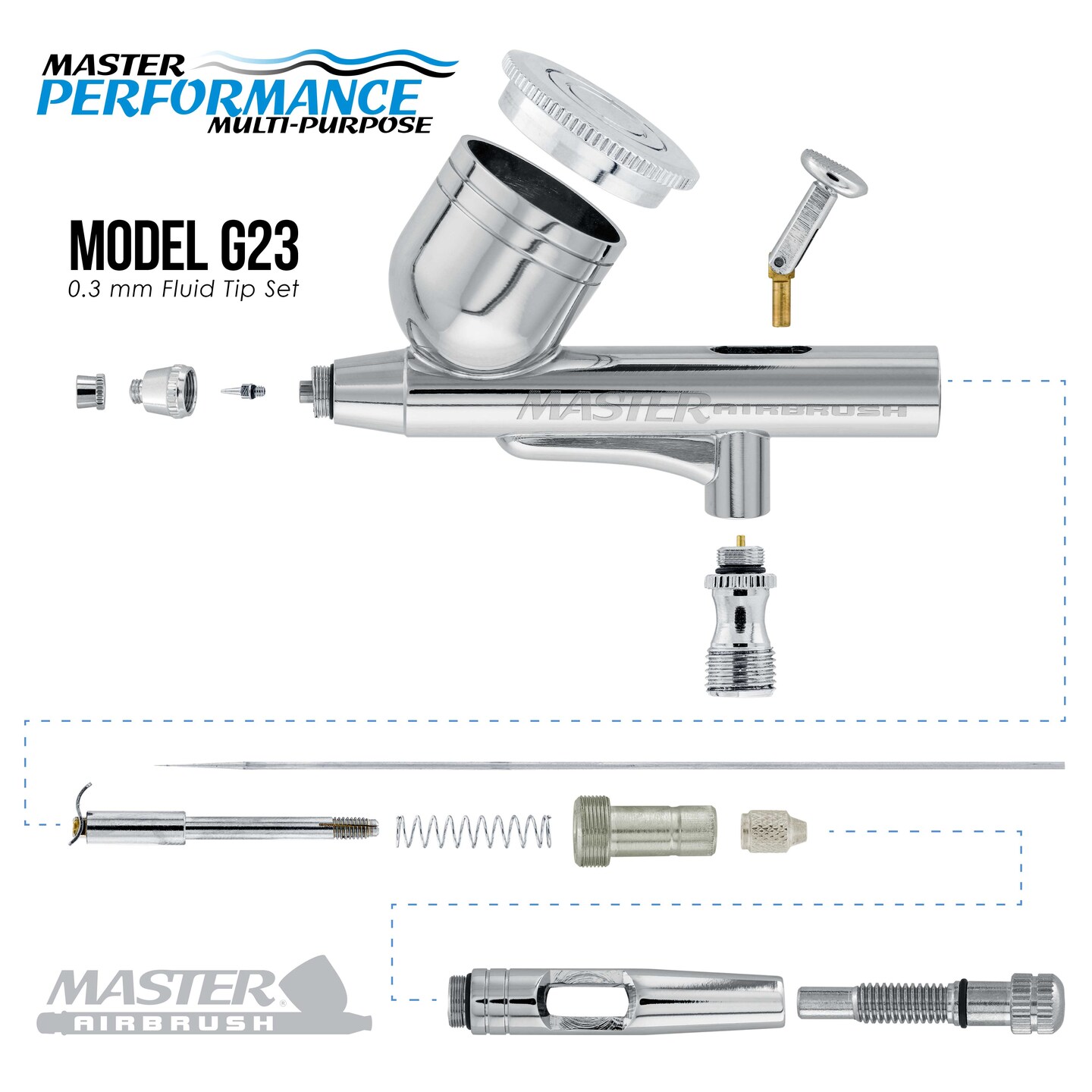 Master Performance G23 Airbrush Kit with Master Black Mini Portable Compressor C16-B &#x26; Air Hose