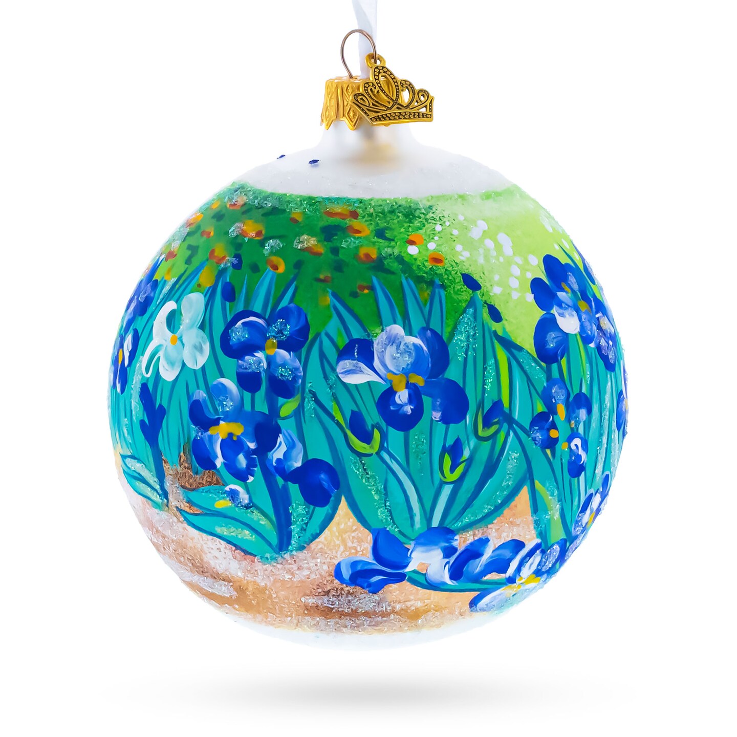 1889 &#x27;Irises&#x27; by Vincent Van Gogh Glass Ball Christmas Ornament 4 Inches