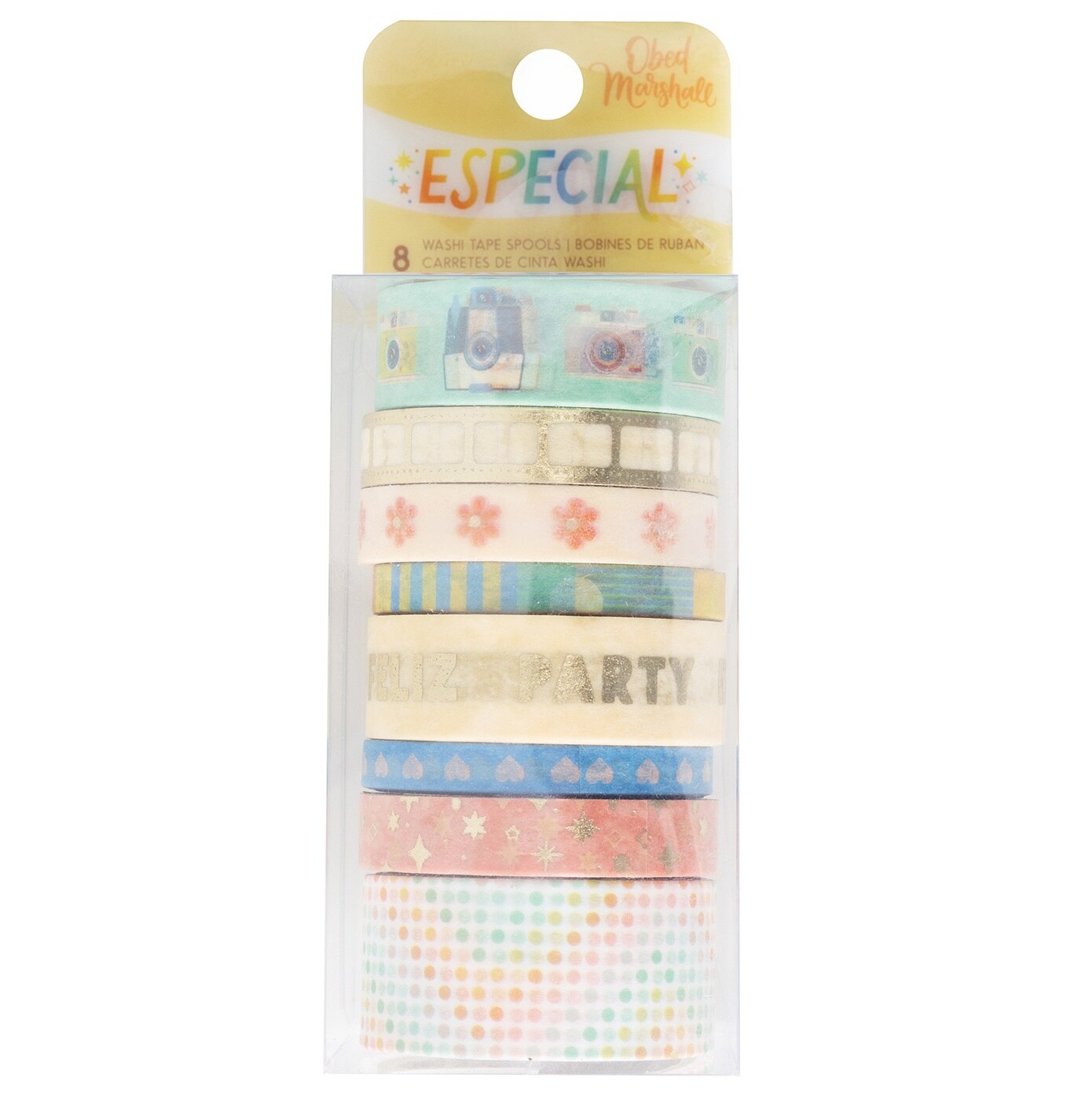 Obed Marshall Especial Washi Tape 8/Pkg-W/Gold Foil Accents
