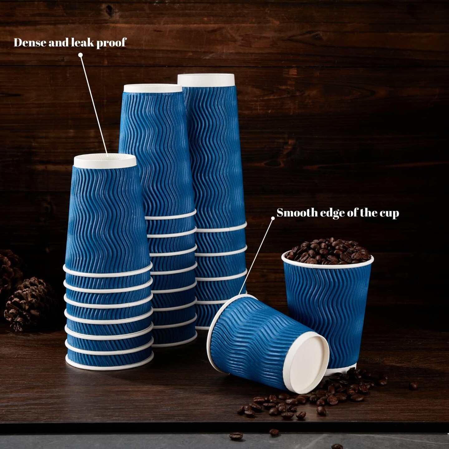 16 oz Coffee Cups - 90 Pack, Disposable Insulated Corrugated Paper Cups 16oz, Kraft Ripple Wall Cups for Hot Beverage or Cold Drinks