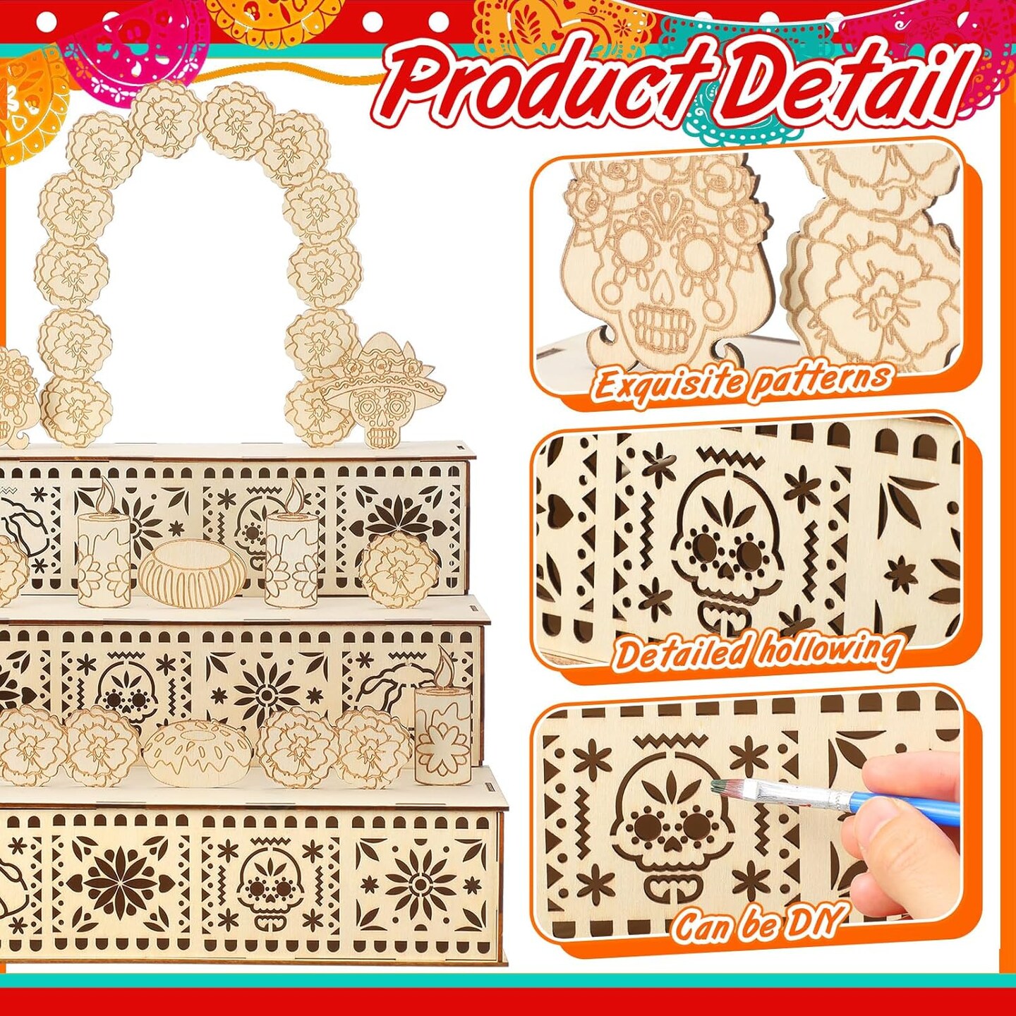 Wooden Day of The Dead Shadow Box Remembrance Picture( Natural)