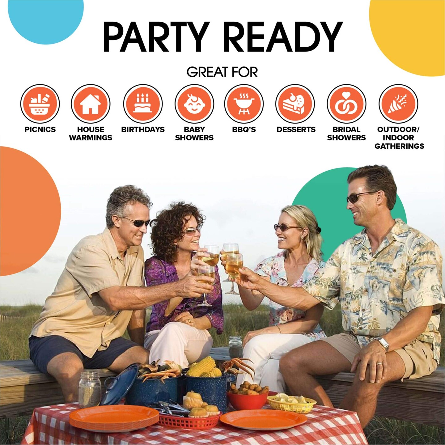 50 Count Orange Paper Plates 9 Inch Durable Disposable Party Plates for Events and Dining