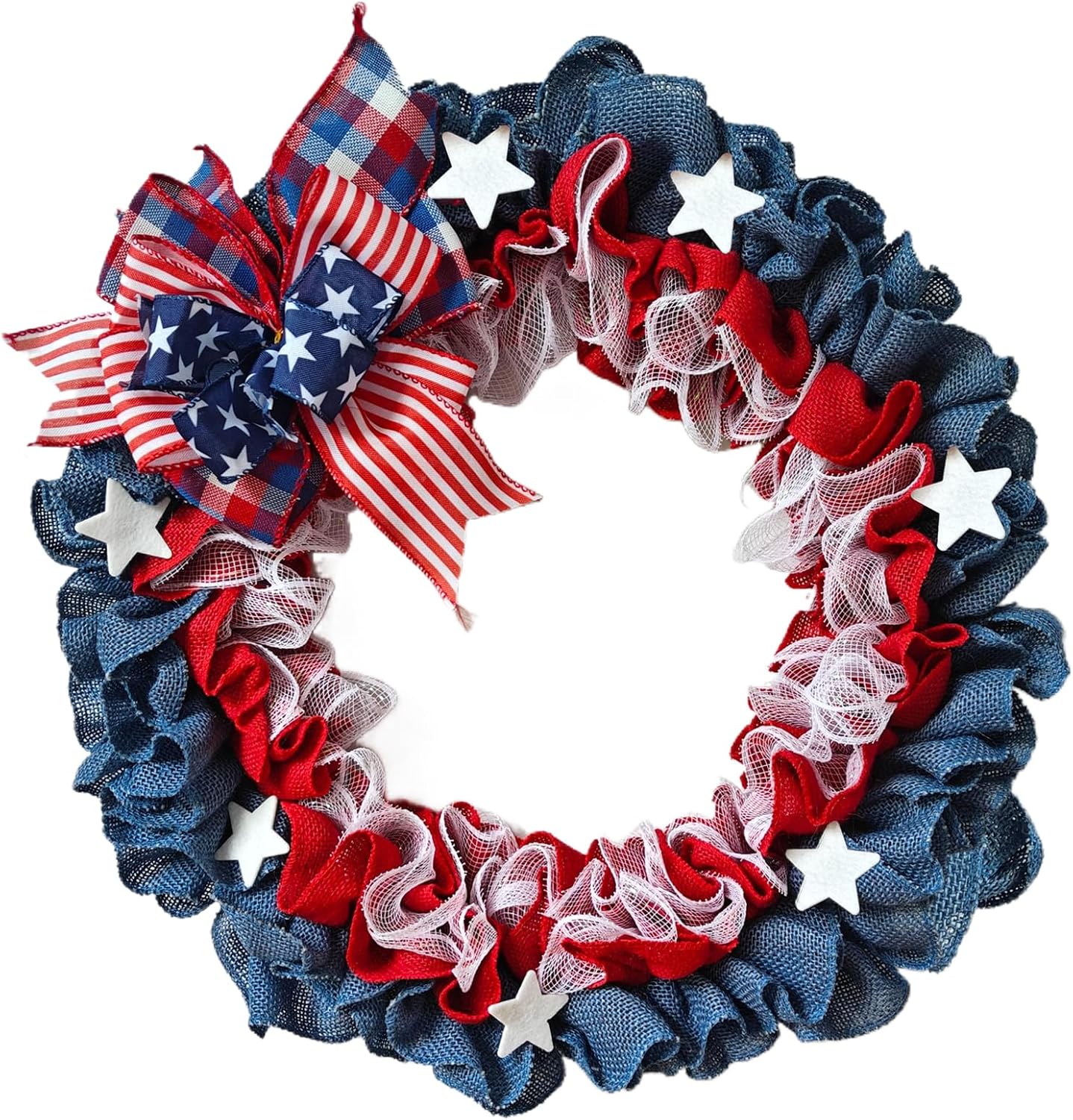 Patriotic Wreaths, Memorial Day Wreath, 4th of July American Flag Wreath for Front Door Decorations (Bule&red)