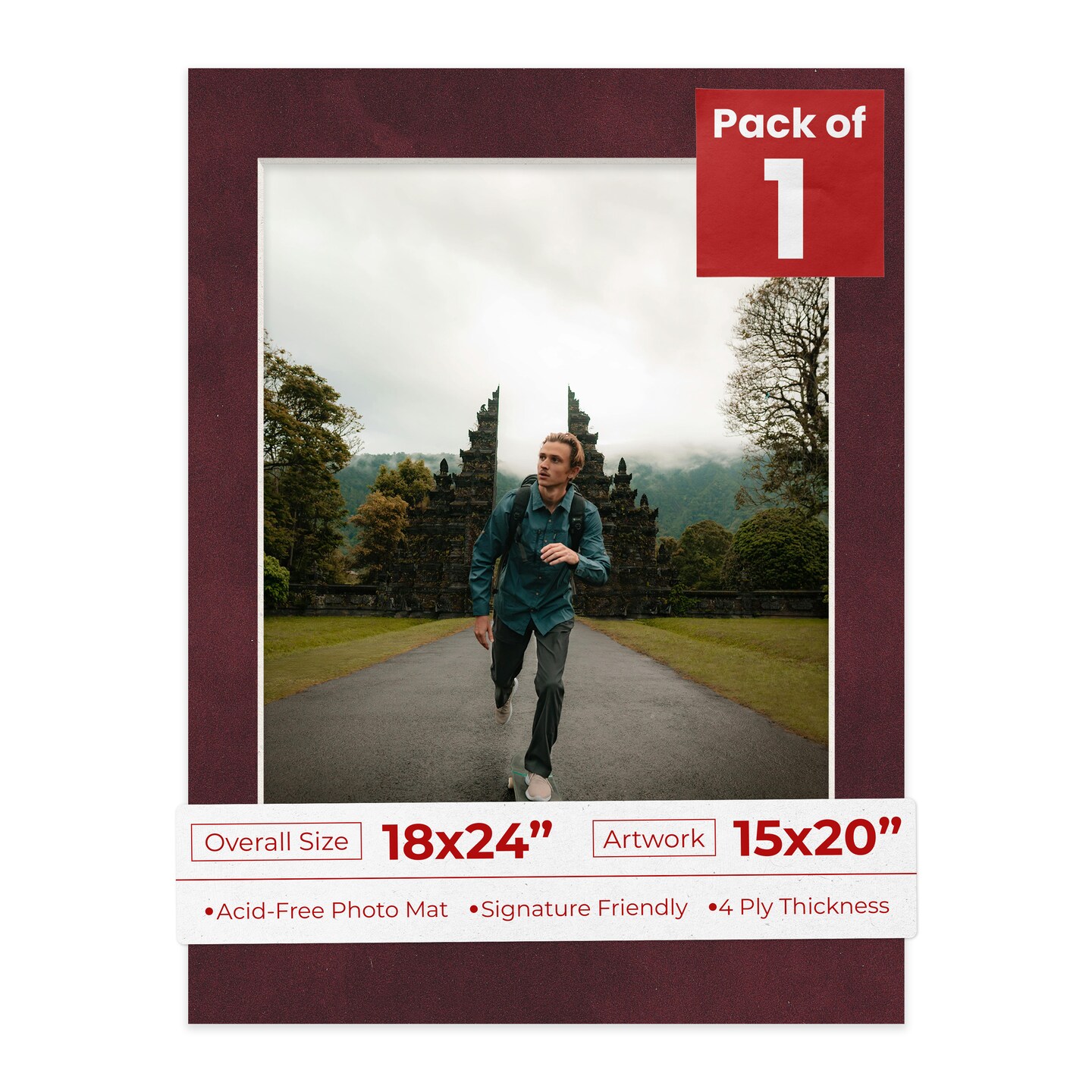 Dark Red Suede Mat Board for 18x24 Frames - Fits 15x20 Photos