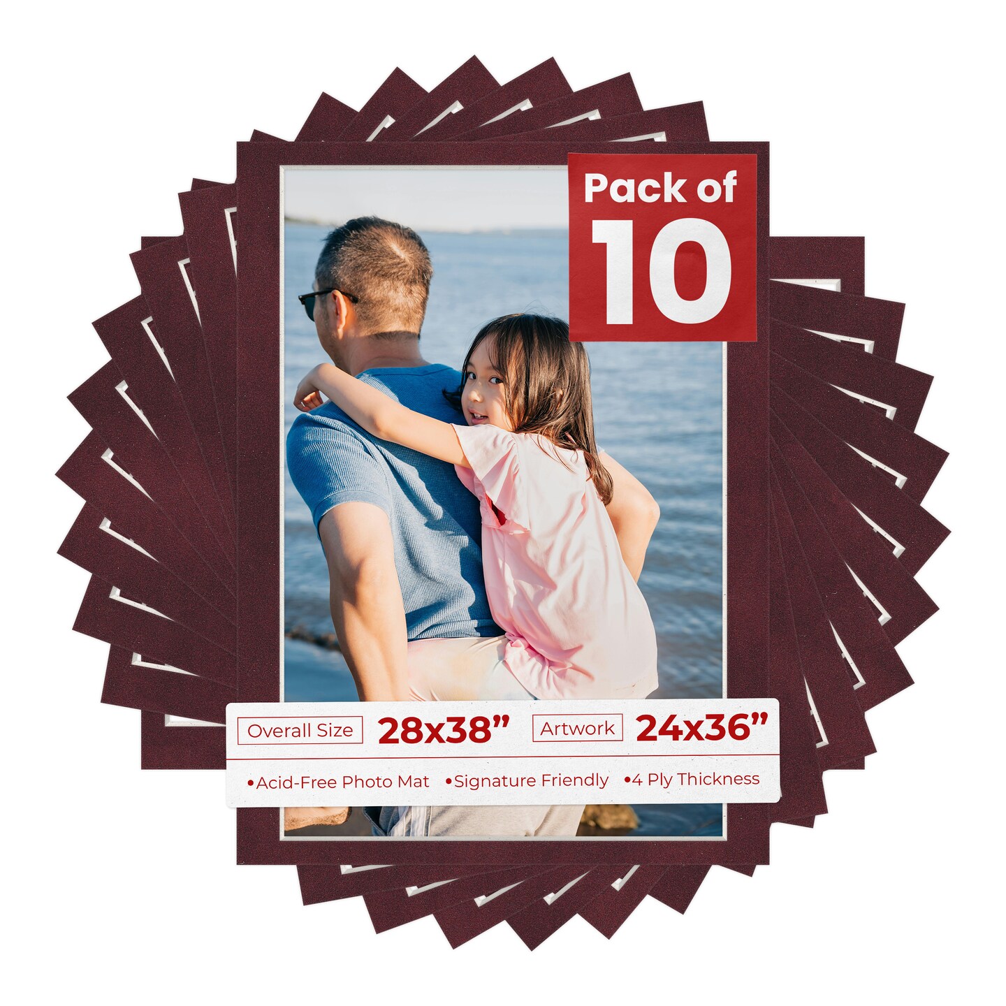 Dark Red Suede Mat Board for 28x38 Frames - Fits 24x36 Photos