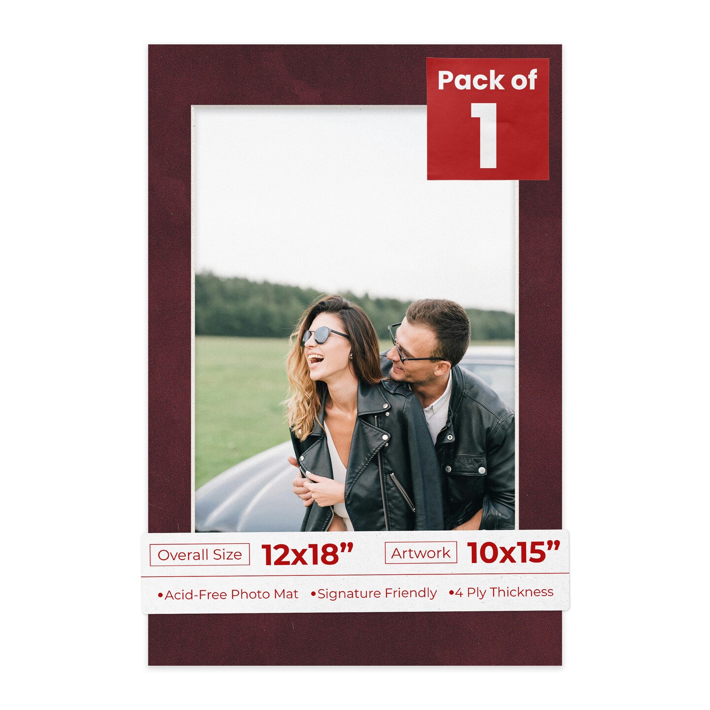 Dark Red Suede Mat Board for 12x18 Frames - Fits 10x15 Photos, Color ...