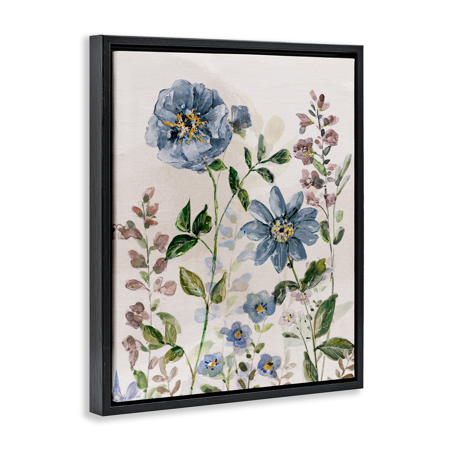Stupell Industries Blushing Blue Garden Flowers Floating Frame By Sally Swatland
