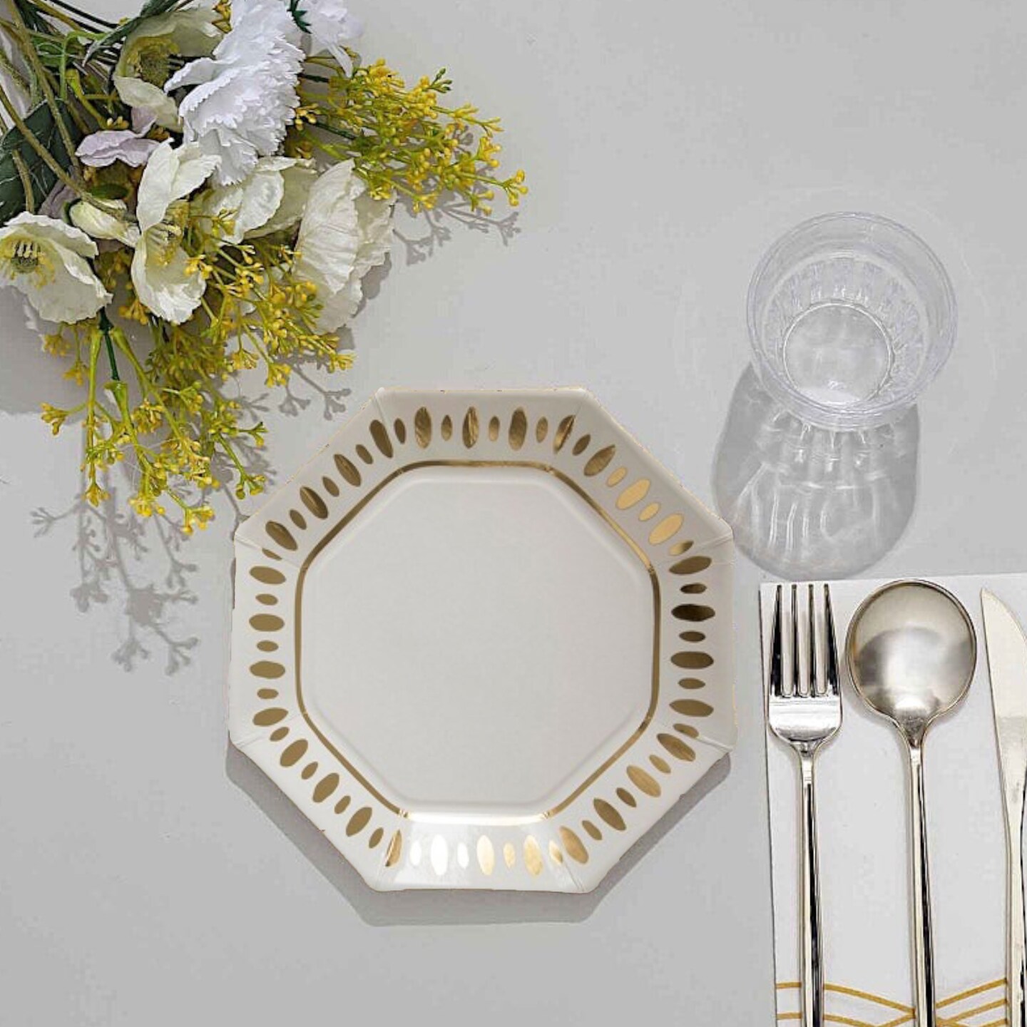 White and Gold Elegant Party Paper Dessert Plates 8 Count Wedding Tableware