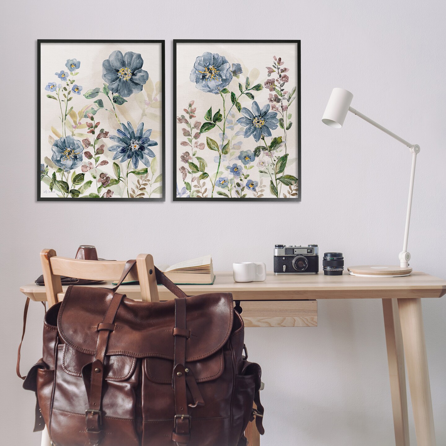 Stupell Industries Blushing Blue Flowers 2pc Framed Giclee Set By Sally Swatland