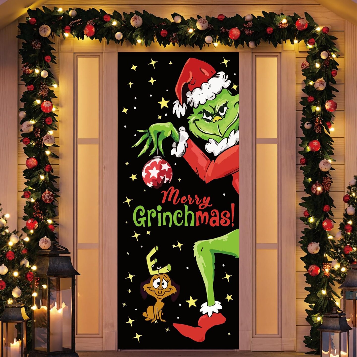 Grinch Door Cover Decorations for Christmas