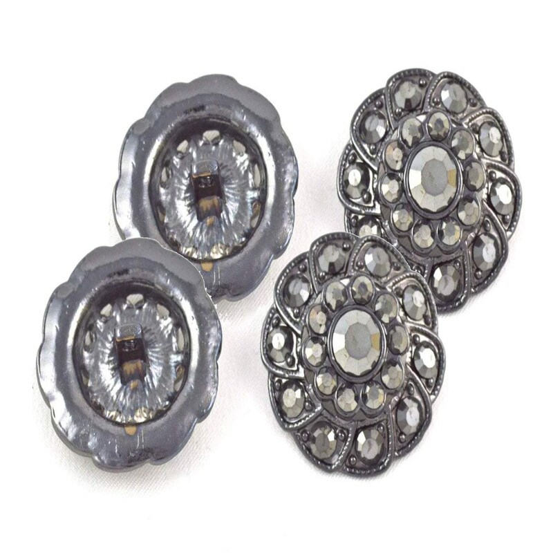 5/8" Small Gunmetal Rhinestone Button For Vintage Sewing Projects